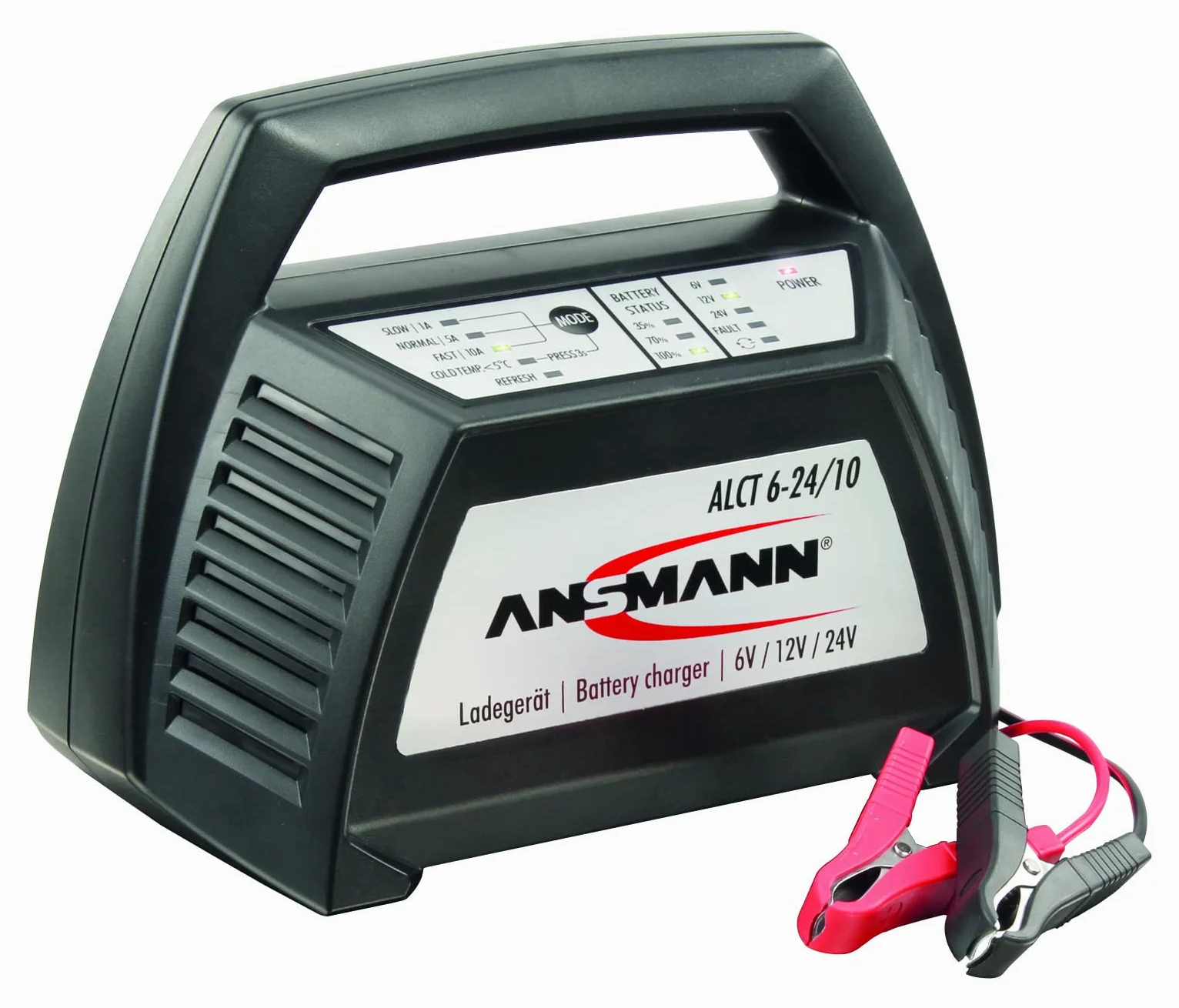 Ansmann Cargador de baterías para vehículos ALCT 6-24/10 - Baterías de Plomo con 6V, 12V y 24V. Corrientes de Carga Flexible 1A, 5A o 10A - Negro