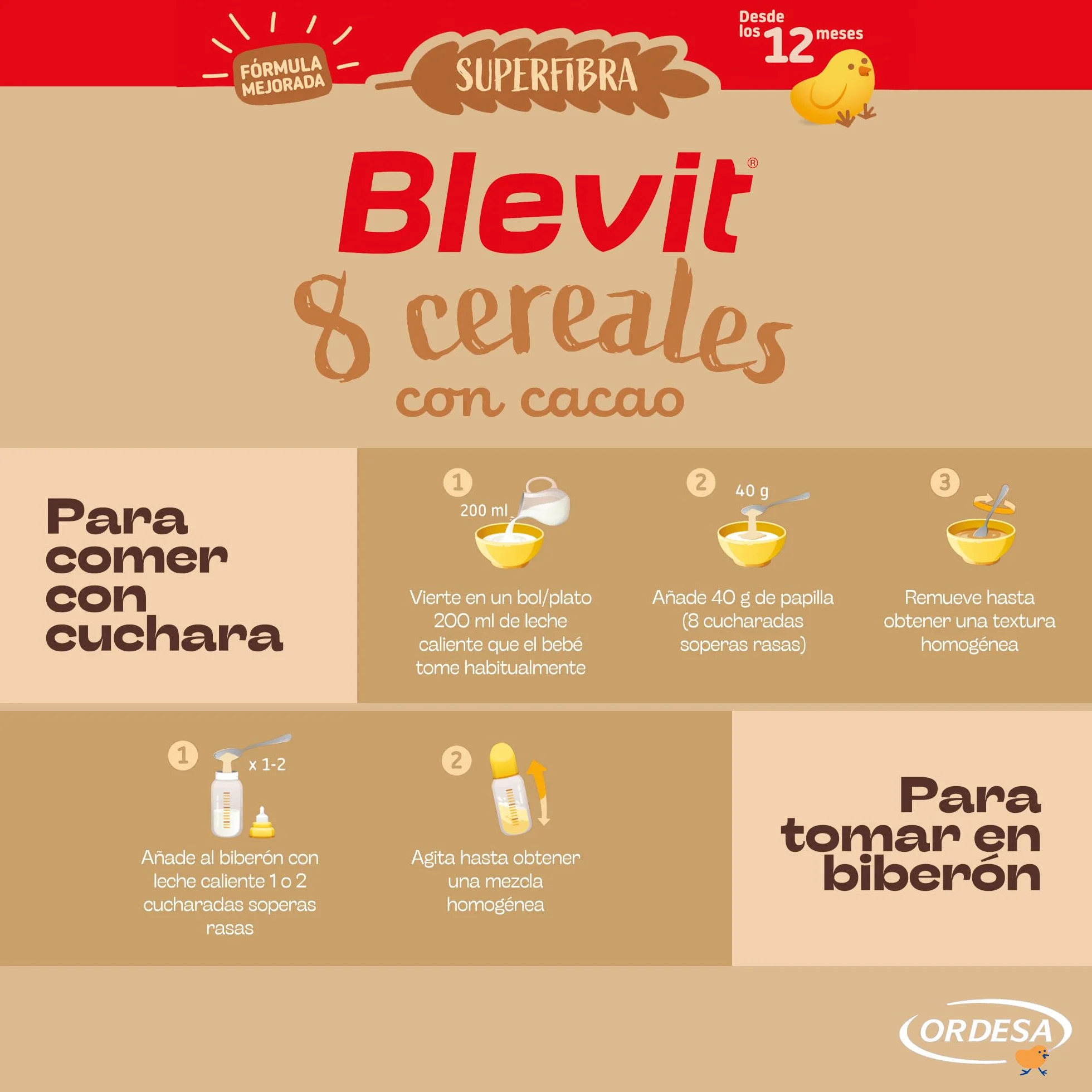 Blevit Superfibra 8 Cereales con Cacao 500g Papilla para Bebé desde 12 Meses