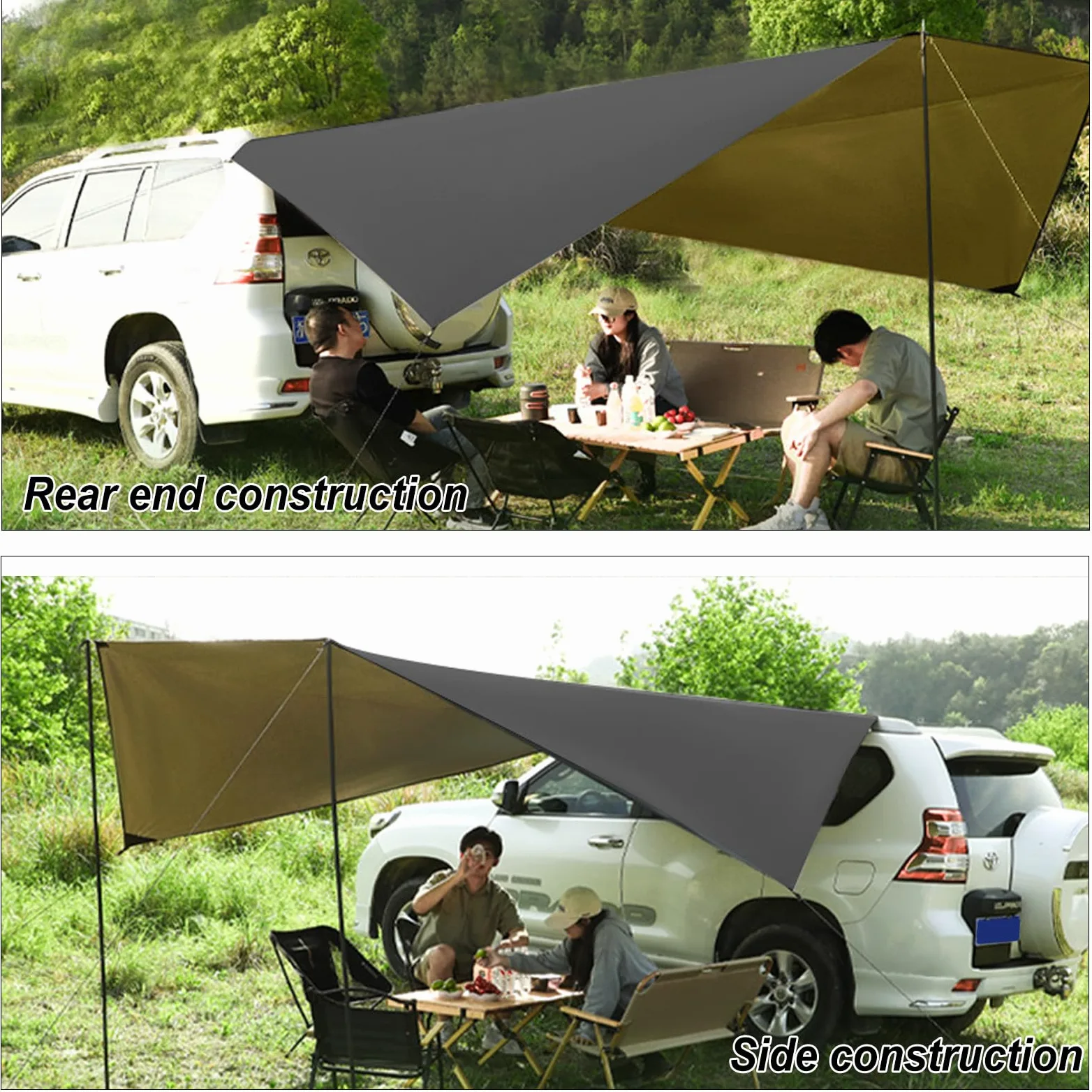 Toldo Coche, 280 x 380 cm Toldo para Portón Trasero y Lateral Impermeable, para Furgonetas y Autocaravanas (Negro)