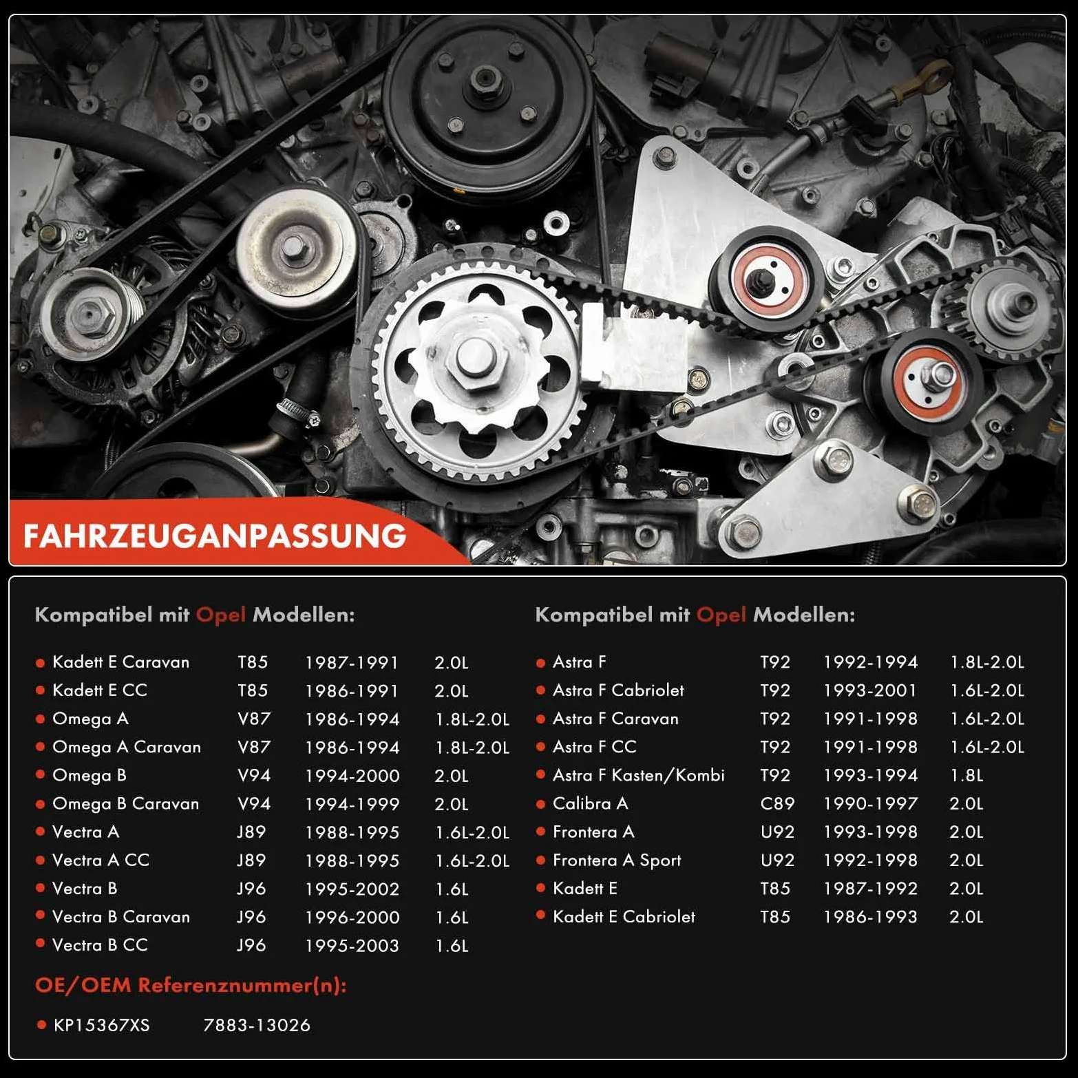 Frankberg Kit de correa de distribución con bomba de agua motor de | Compatible con: Caravana Kadett E T85, Calibrar A C89, Vectra A CC J89, Omega A Caravan V87, Astra F Furgoneta/Combi T92