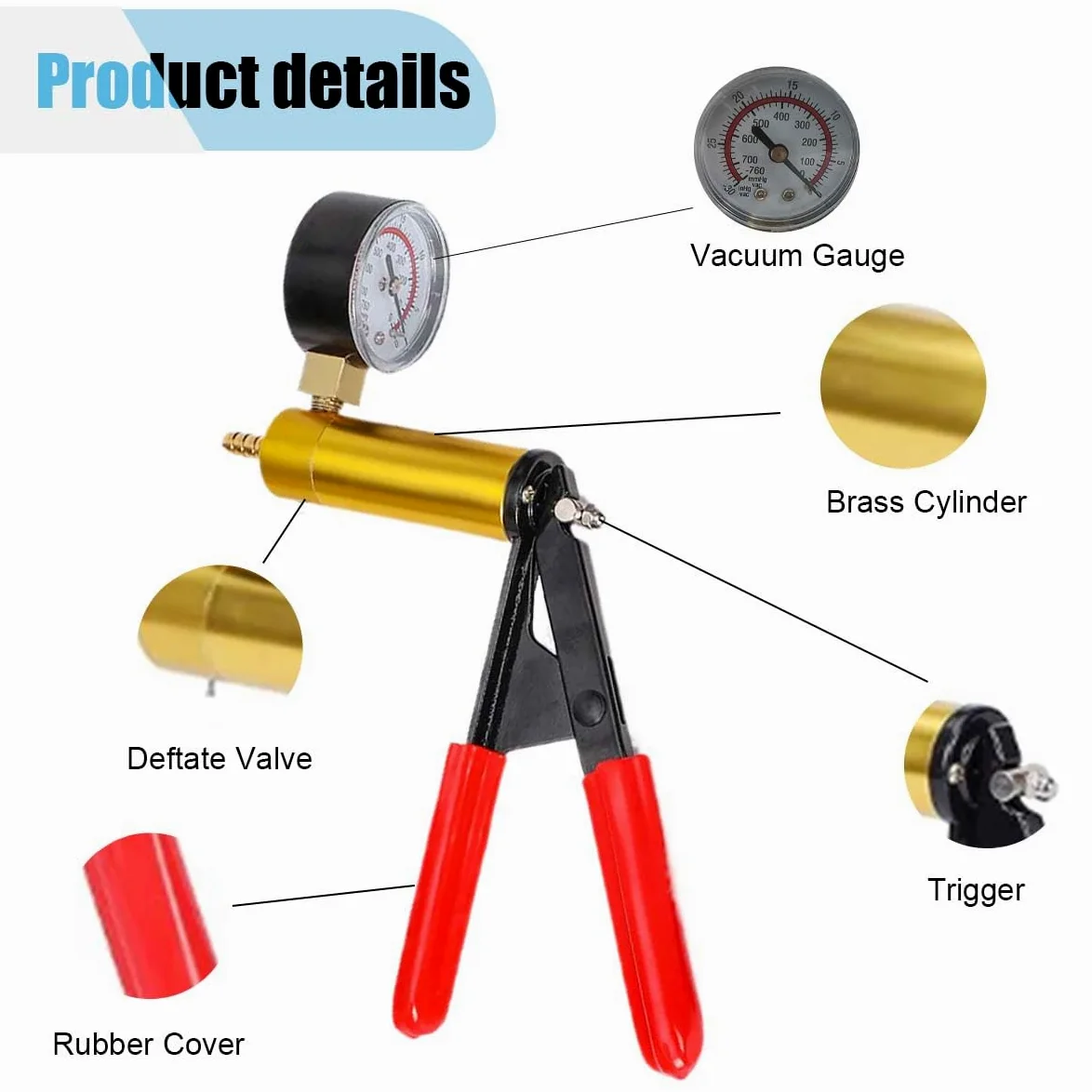 LAINLOY Kit de purga de frenos 2 en 1, sistema de purga de freno y embrague, kit de purga de líquido de frenos con adaptadores, bomba de vacío de mano, funda protegida, juego de prueba de bomba de