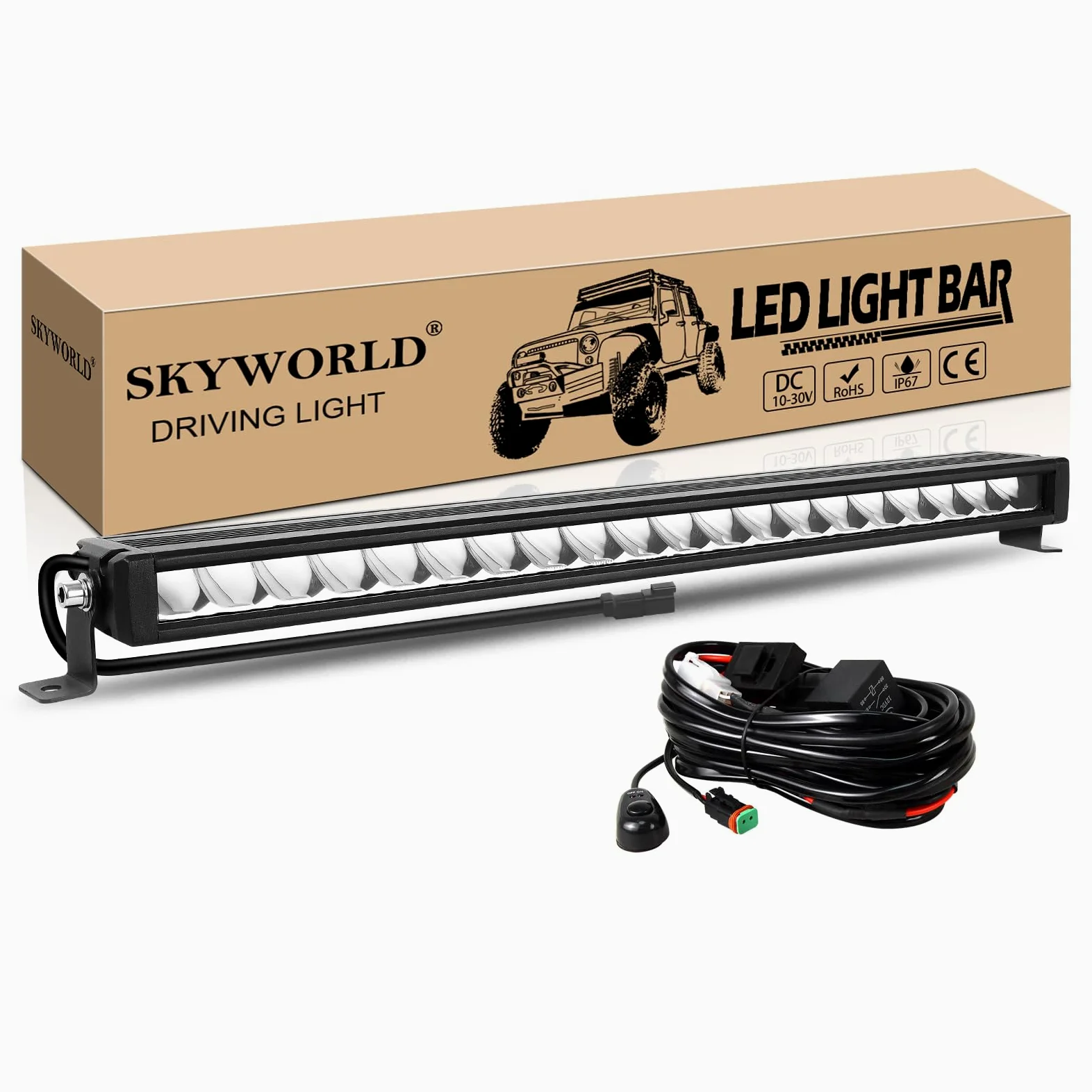 SKYWORLD 23 Pulgadas 58 cm 60W delgado barra de luz led, largo alcance barras luminosas led con 12V kit de cableado para 4x4 ATV UTV SUV Off road Coche Tractor Camión Todoterreno Barco, 6000K Blanco