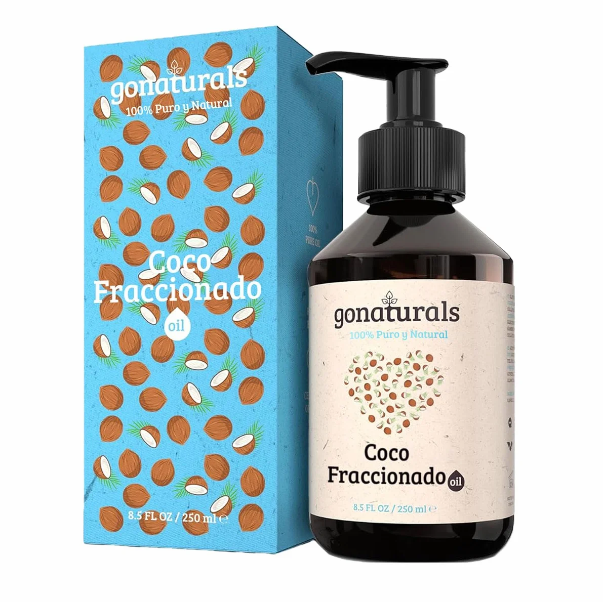 GoNaturals Aceite de Coco Fraccionado 250ml 100% Puro Hidrata Piel Cabello Uñas Desmaquillante Natural