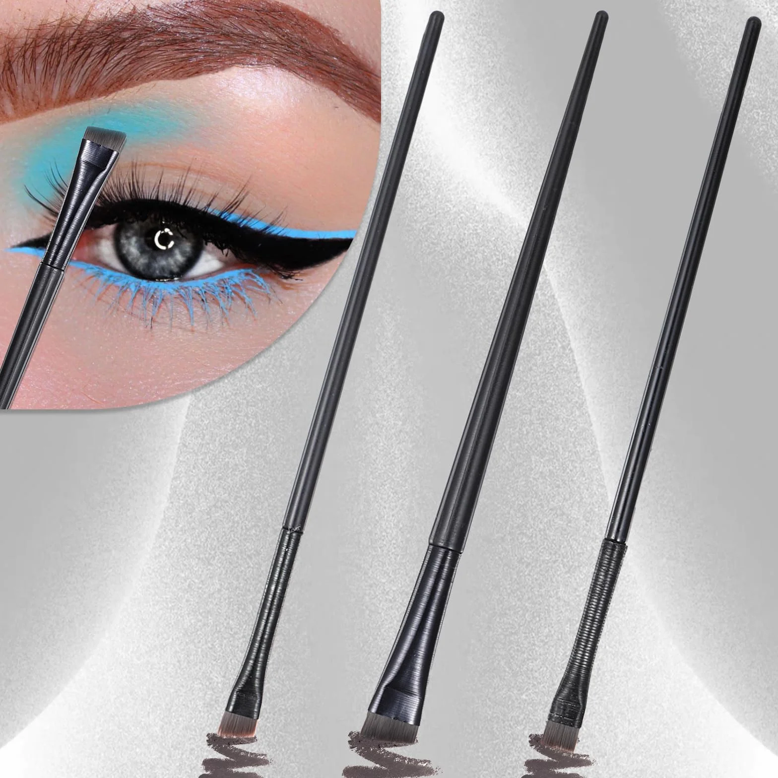 Pinceles delineador de ojos y cejas, cepillo ángulo fino, set 3 brochas maquillaje mujer