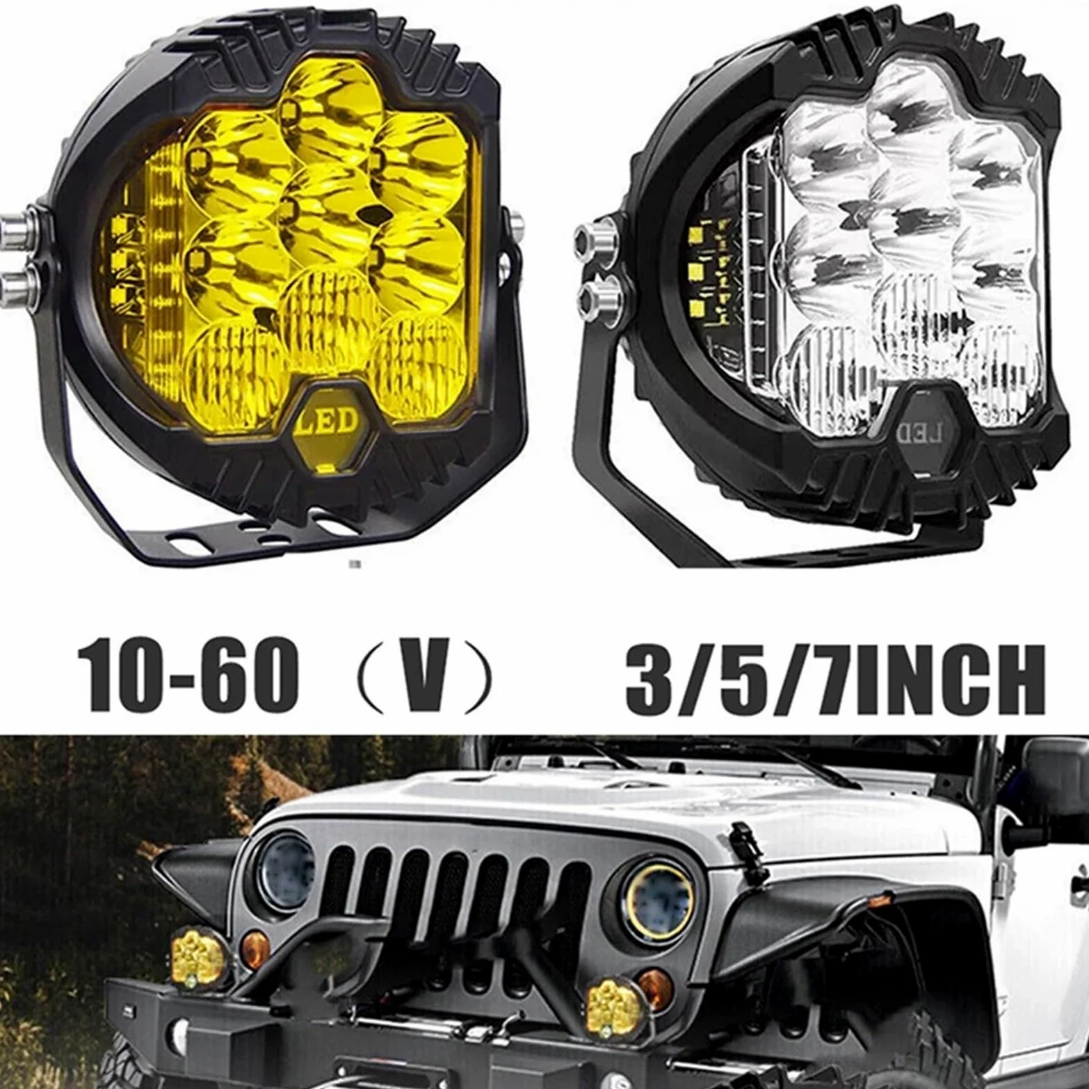 Faros Delanteros Faros Delanteros Luz Conducción Foco LED Blanco Amarillo 3 5 Pulgadas Lámpara Trabajo DRL Para Niva Para Lada Todoterreno 4x4 Para Jeep Auto Faros Faro(White-5INCH-2PCS)