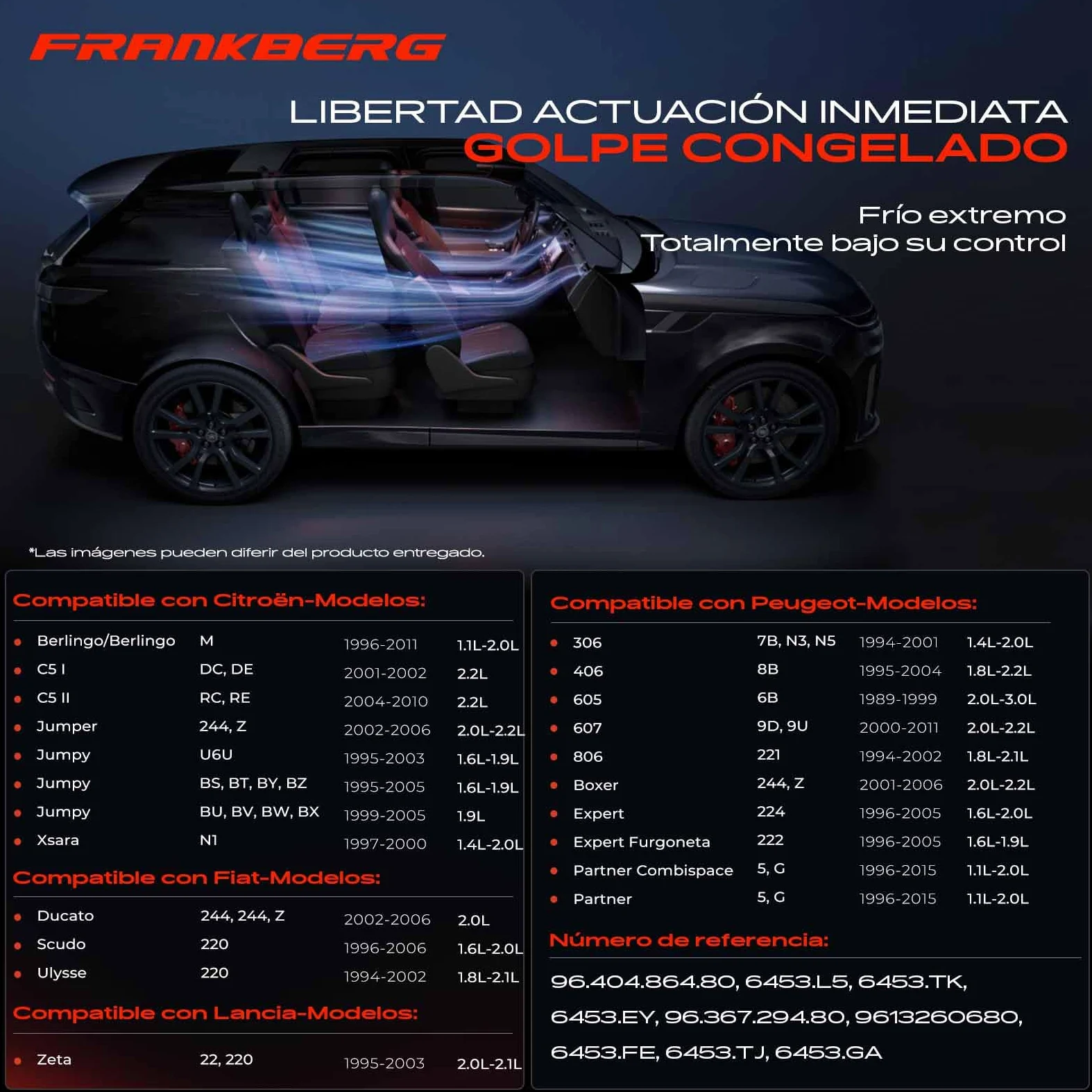 Frankberg Compresor de aire acondicionado 6453.EY | Compatible con: Plataforma/chasis Partner 5 G, 406 Descanso 8E/F, Xsara N1, Plataforma plana/chasis Boxer 244