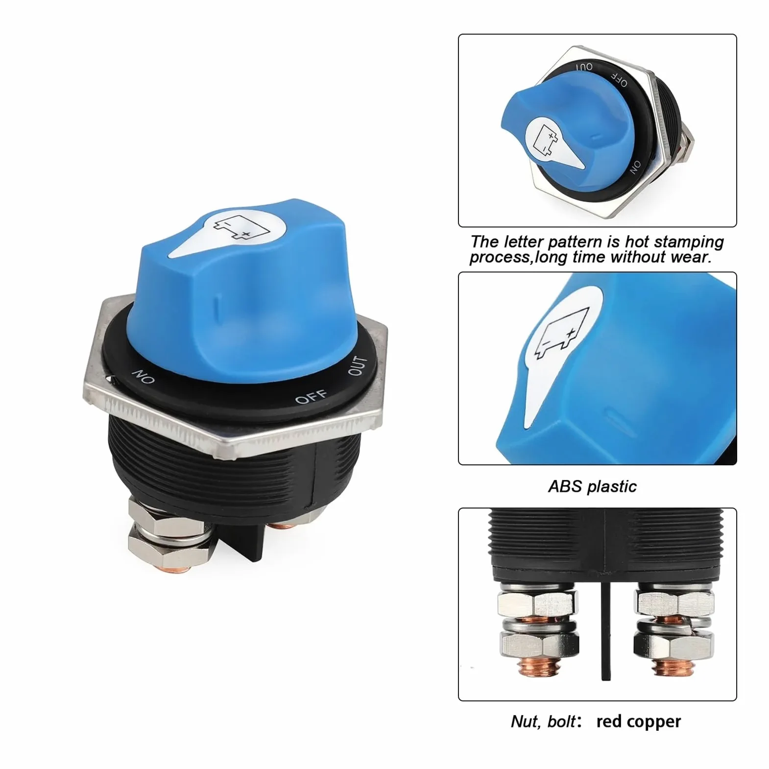 Interruptor de batería de coche, 50, 100, 200 y 300 A, azul, desconectador de batería, kit de interruptor de corte for RV, motocicleta, camión, barco(300A)