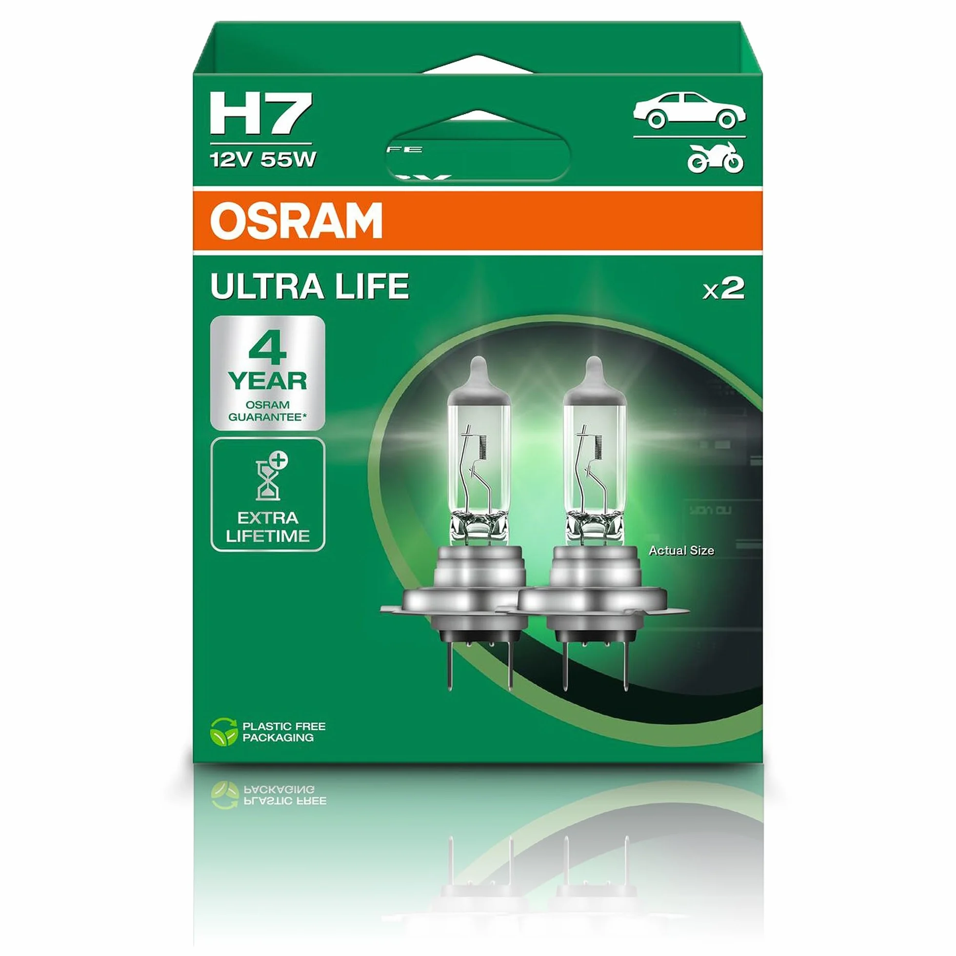OSRAM ULTRA LIFE H7 Lámparas Halógenas Faros Caja Plegable 2 Unidades