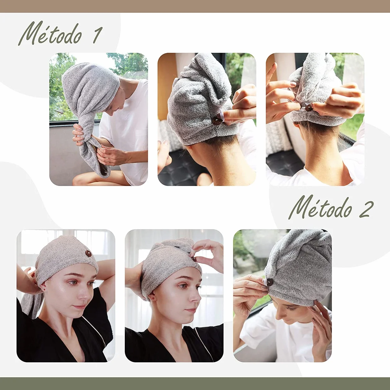 myHomeBody Toallero de Pelo Turbante Secado Rápido Fibra de Bambú Absorbente Ultra Suave Gris 1 Unidad