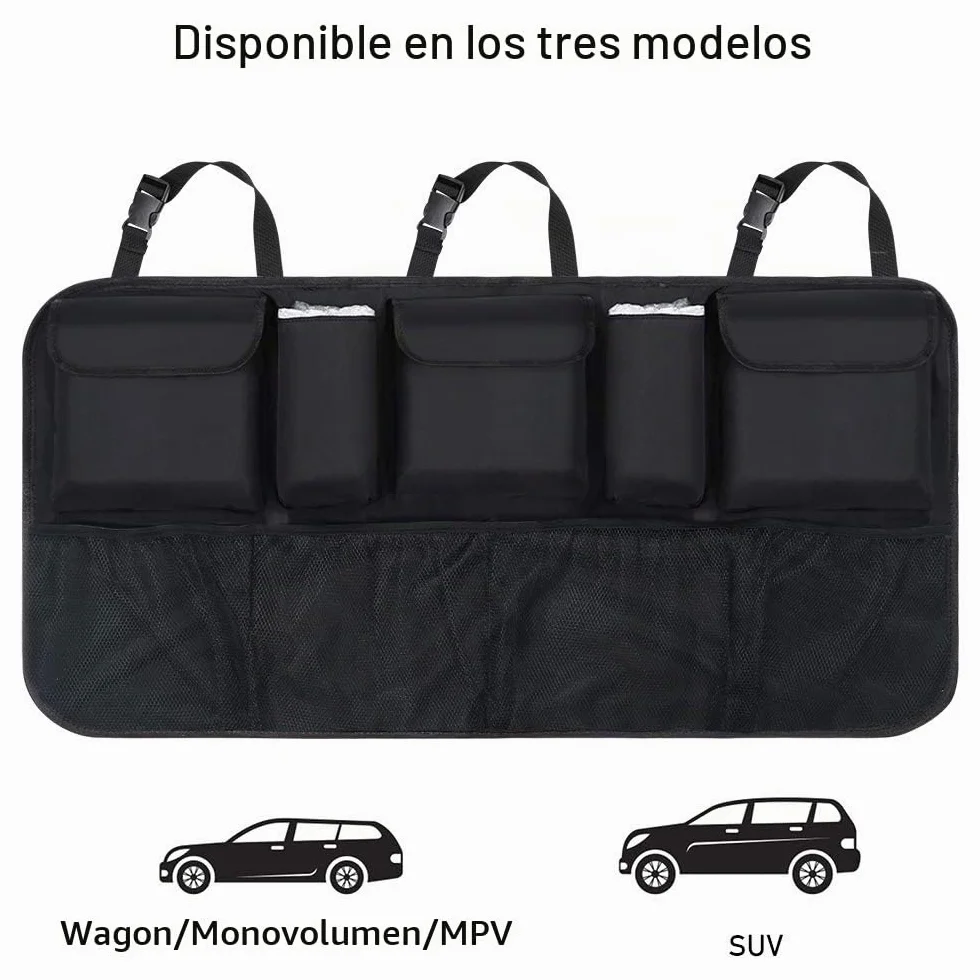 URAQT Organizador Maletero, Bolsas de Malla para Coche con 9 Bolsillos, Correa Ajustable y 3 Cinta de Fijación, Adecuado para SUV, MVP, 52x105cm