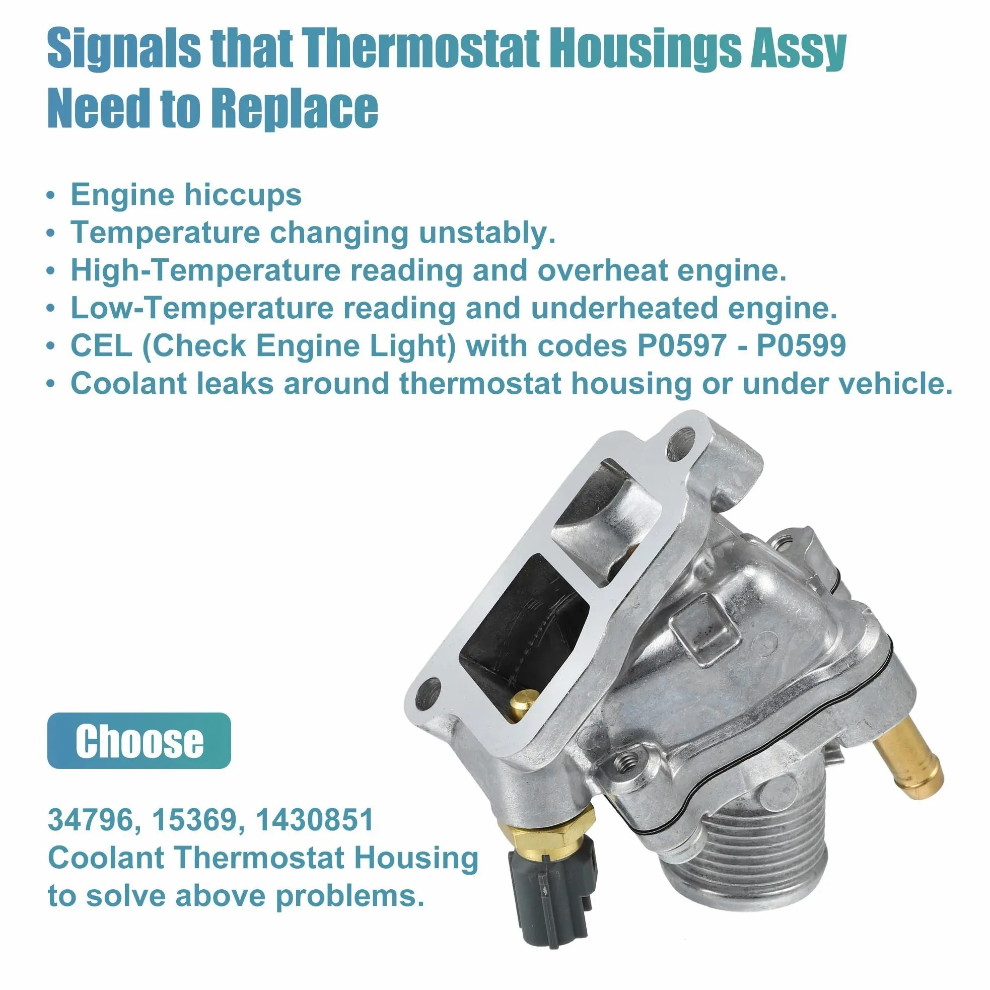 Termostato de refrigerante del motor Termostatos d 31293698 Conjunto de carcasa del termostato del refrigerante del motor, compatible con Volvo XC90 03-06