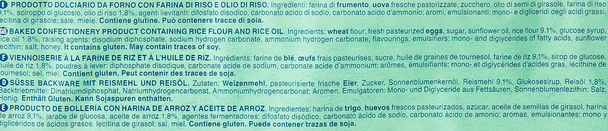 Riso Scotti PlumCake con Riso Senza Lattosio 190 g sin aceite de palma sin proteínas de leche