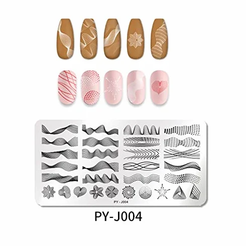 Mwoot Nail Art Stamping Plates 3 pcs Geometry Lines for Salon Home