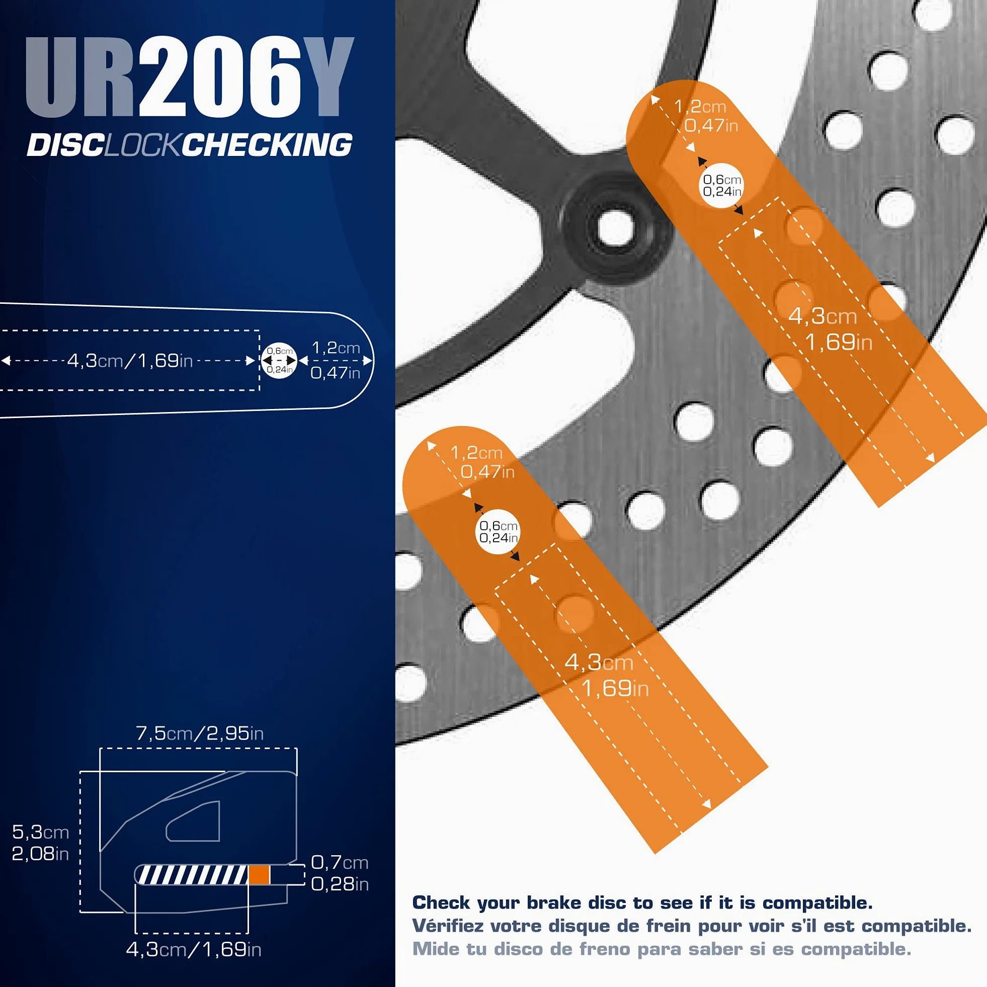 Urban UR206Y Candado Moto Disco, Más Visible Más Disuasorio, ø6mm Diseño Ligero, Seguridad Compacta y Eficaz, Antirrobo Bloqueo Pinza Disco Freno Universal para Moto, Bicicleta, Patinete Electrico