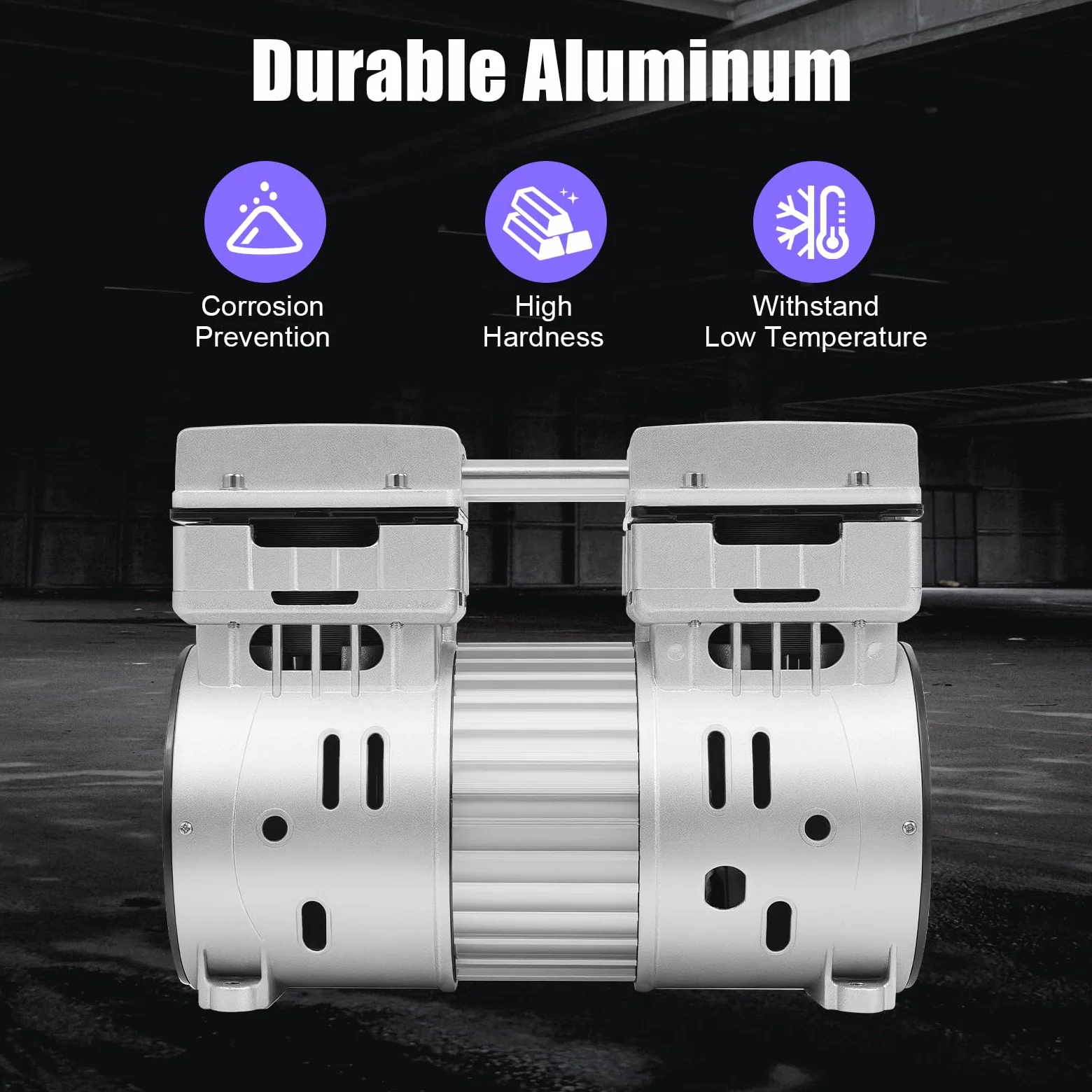 Compresor de aire silencioso 145L/min, Compresor de aire exento de aceite 750W, motor 8 bar, compresor sin aceite, agregado de compresor, con 4 pies amortiguadores, protección térmica integrada