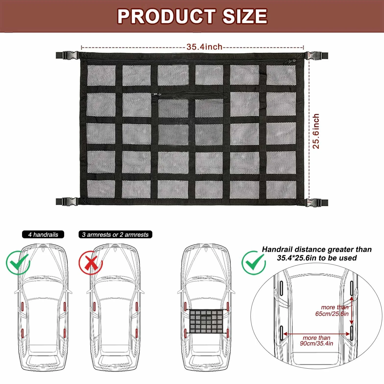 Red Almacenamiento Universal para Techo de Coche, Furgoneta Camper, Organizador de Cargo de Almacenaje, Poliéster, Negro (25,5 * 35,5in)