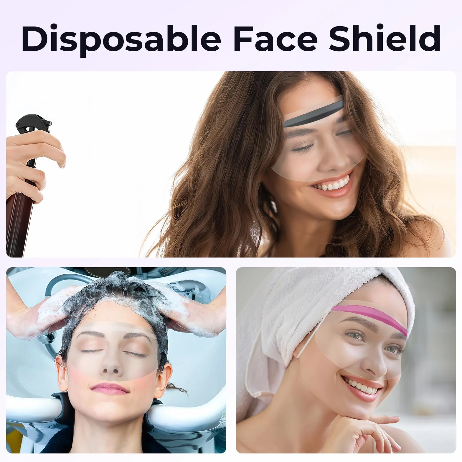 50 protectores faciales desechables con tira adhesiva, recortadora de flequillo transparente, protector de frente para el cabello, tinte para el cabello, suministros de peluquería