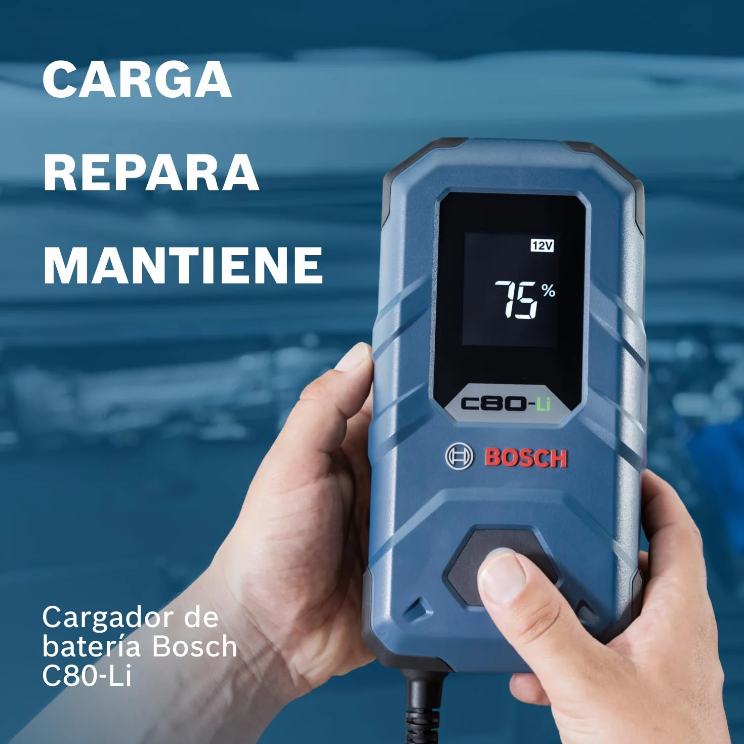 Bosch Cargador de Batería para Coche C80-Li, 15 Amperios, con Función de Carga Continua - para Baterías de Plomo-ácido, AGM, EFB, Gel y SLI, de 6V/12V, y de Litio (LiFePO) de 12V