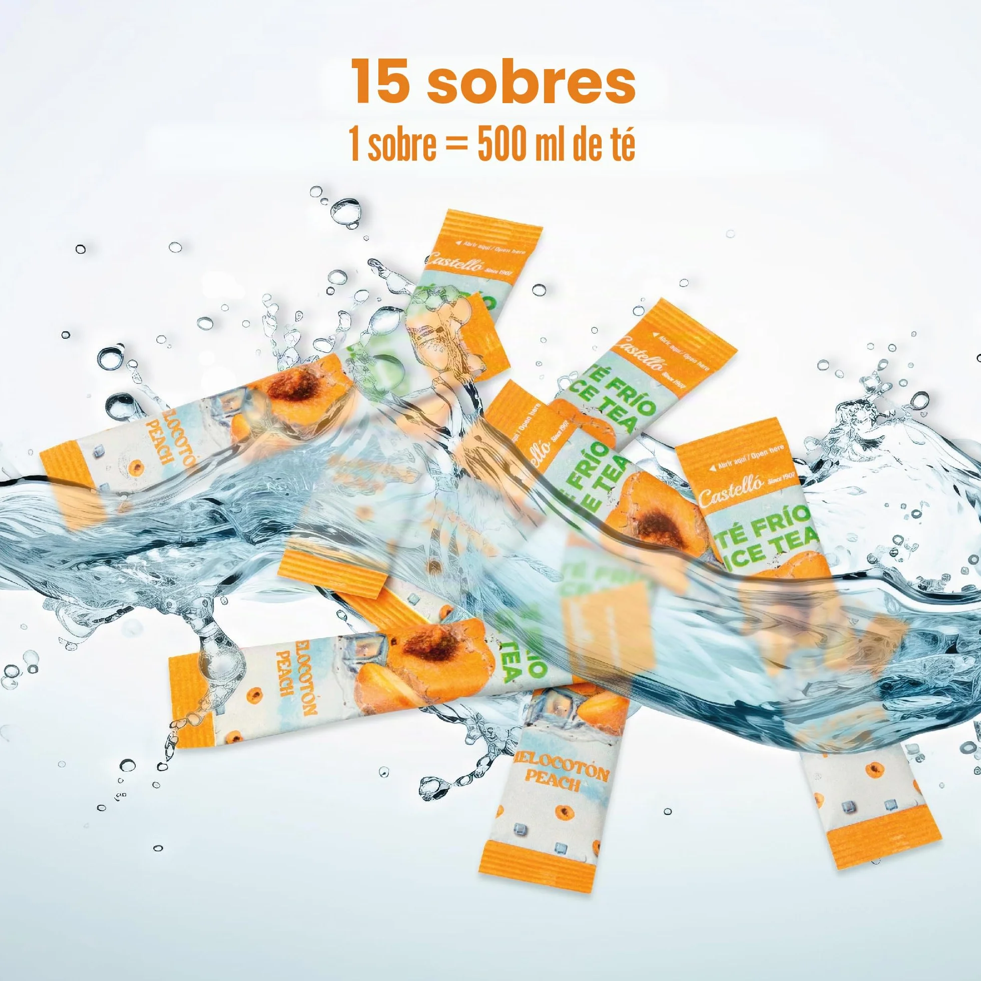 Castello Té Frío Zero Instantáneo Melocotón 15 Sobres 0 Calorías 0 Azúcar