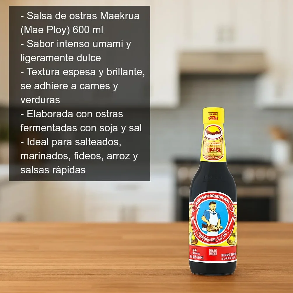 Salsa de ostras 600 ml botella cristal umami para wok cocina asiática