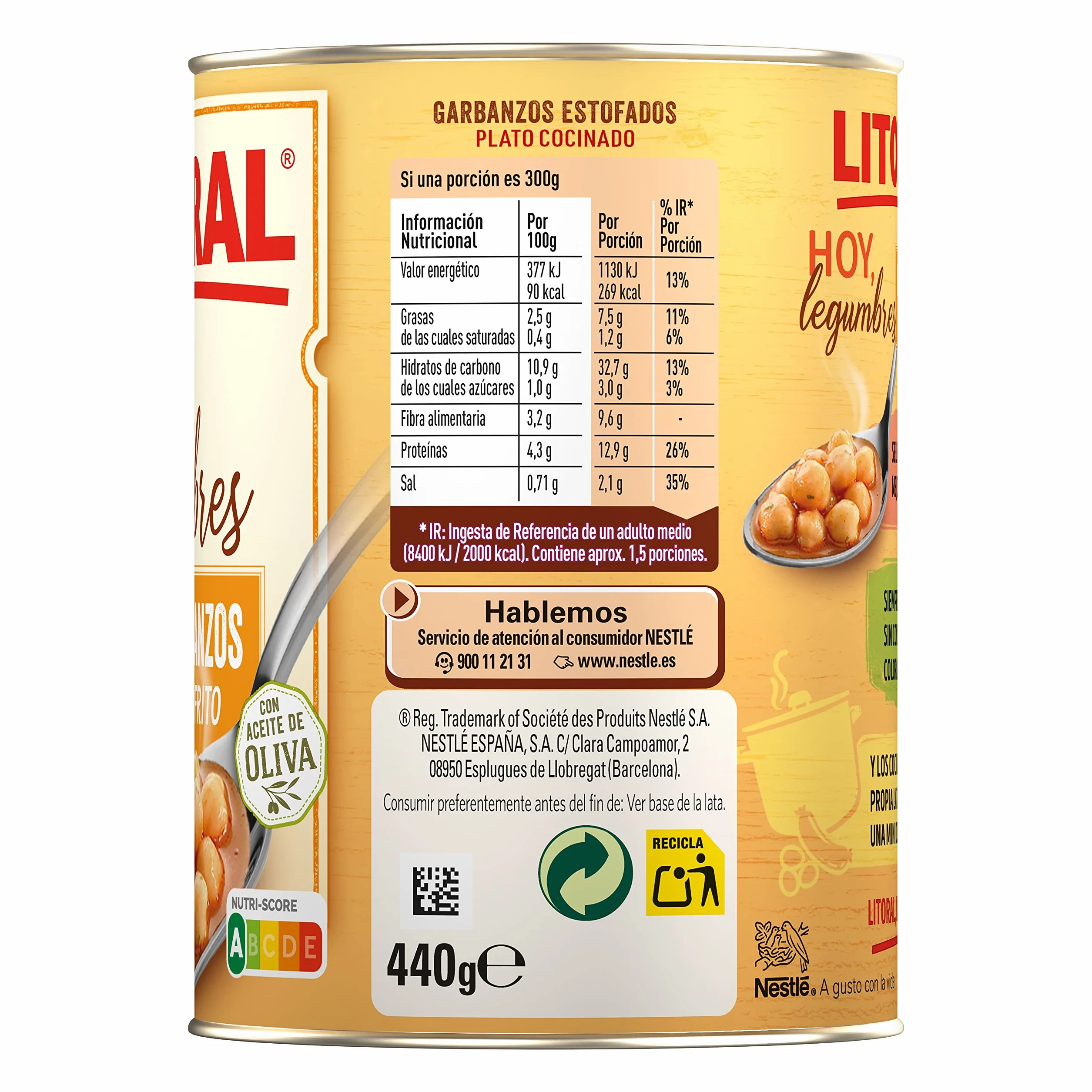 LITORAL Hoy Garbanzos con Sofrito Sin Gluten 440 g