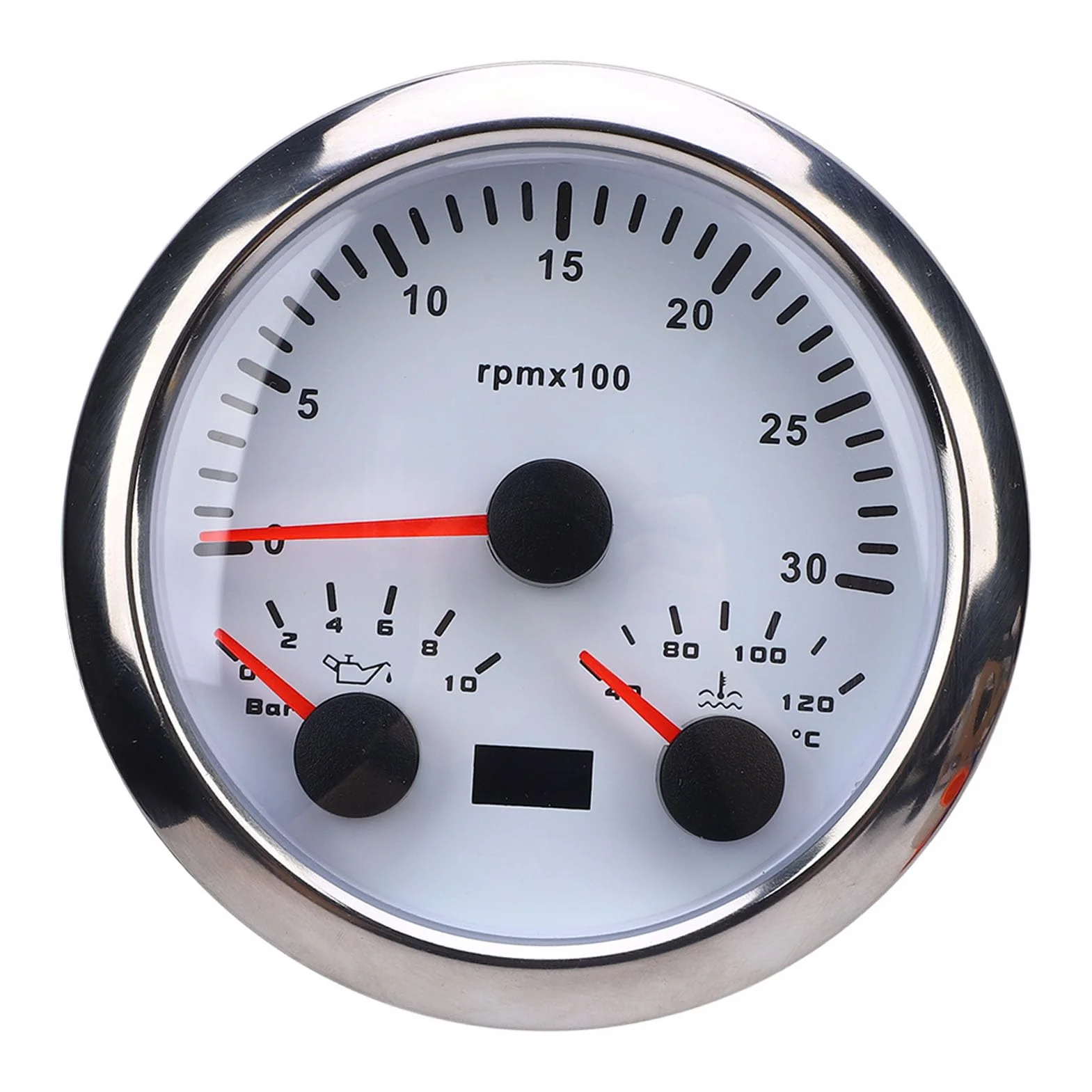 Medidor de tacómetro Torvex, medidor de RPM 3 en 1 de 85 mm con presión de aceite, medidor de horas de temperatura del agua, 3000 RPM para camión yate RV (Esfera blanca y bisel plateado CX8282)