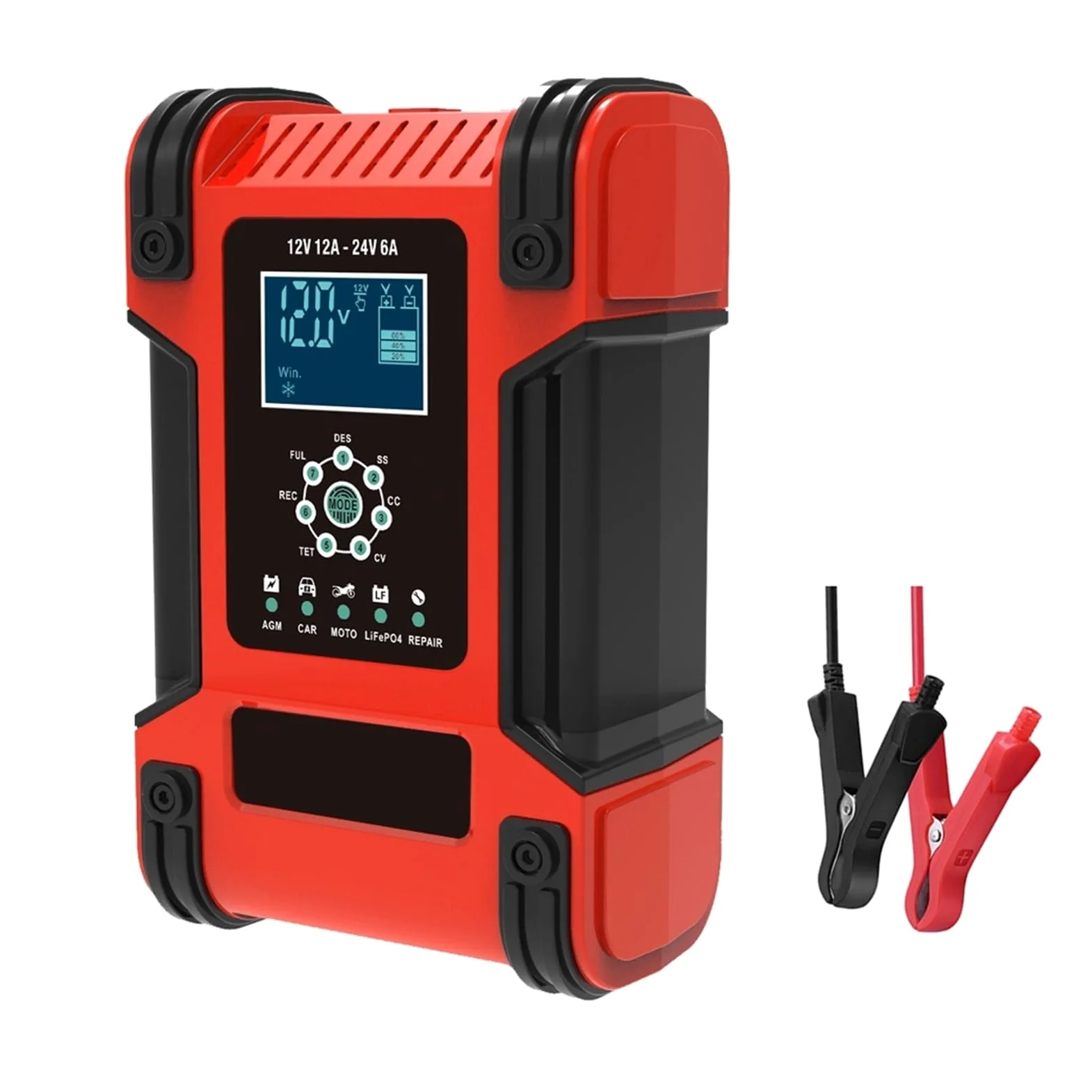 Cargador De Batería De Motocicleta De Coche Inteligente De 12V 6A For Auto Moto Gel De Plomo Ácido Carga Inteligente con Pantalla LCD Digital(Yellow)