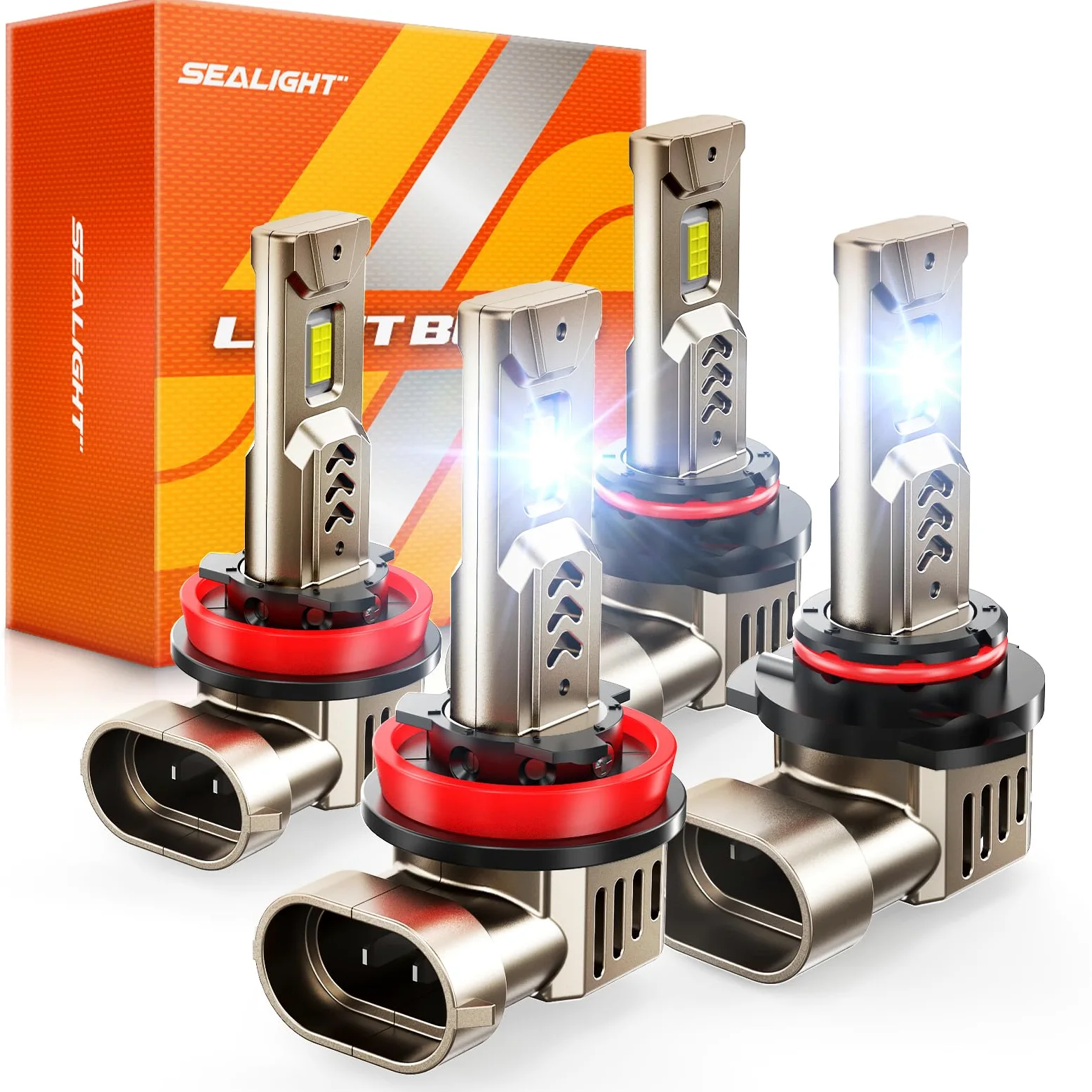 SealiGHT - Bombillas LED Upgraded H11 9005, bombillas H9 H8 ultra luminosas 10000 lúmenes, vida útil de 85.000+ horas, conexión Plug N-Play Direct, blanco 6500K, paquete combinado de 4 | Tamaño real 1:1, blanco frío 6500 K, con ventilador de refrigeración