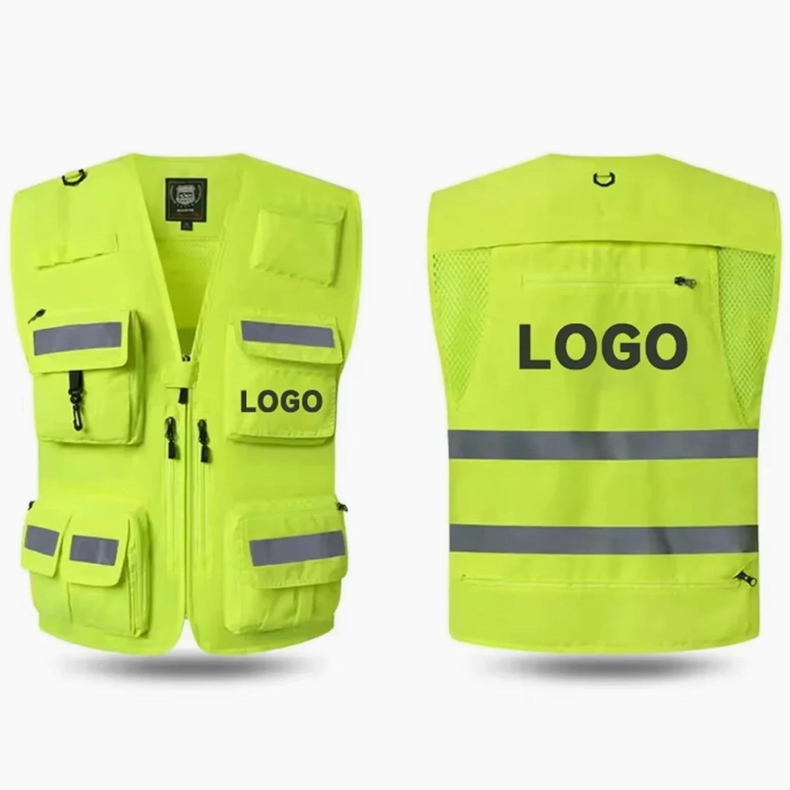 Chaleco de Seguridad Reflectante Chaleco de Seguridad for Hombre, Ropa Trabajo, Multibolsillos, fotografía, Senderismo, Pesca, Malla Transpirable, Alta Visibilidad(Color 49,L)