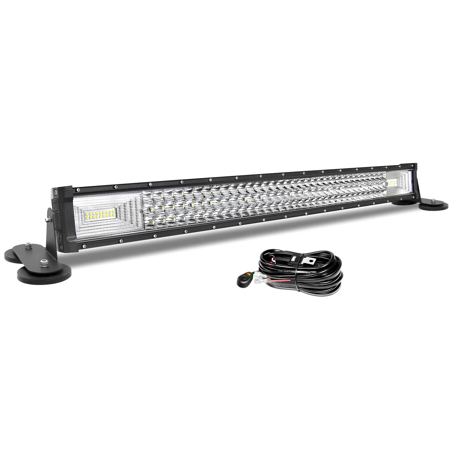 AUXTINGS Barra de luz LED 32 Pulgadas con Soporte magnético, arnés de cableado,3 Fila 405W Foco Combinado de inundación Luces 82 cm lámpara Trabajo para SUV UTV Todoterreno camión Remolque 4x4