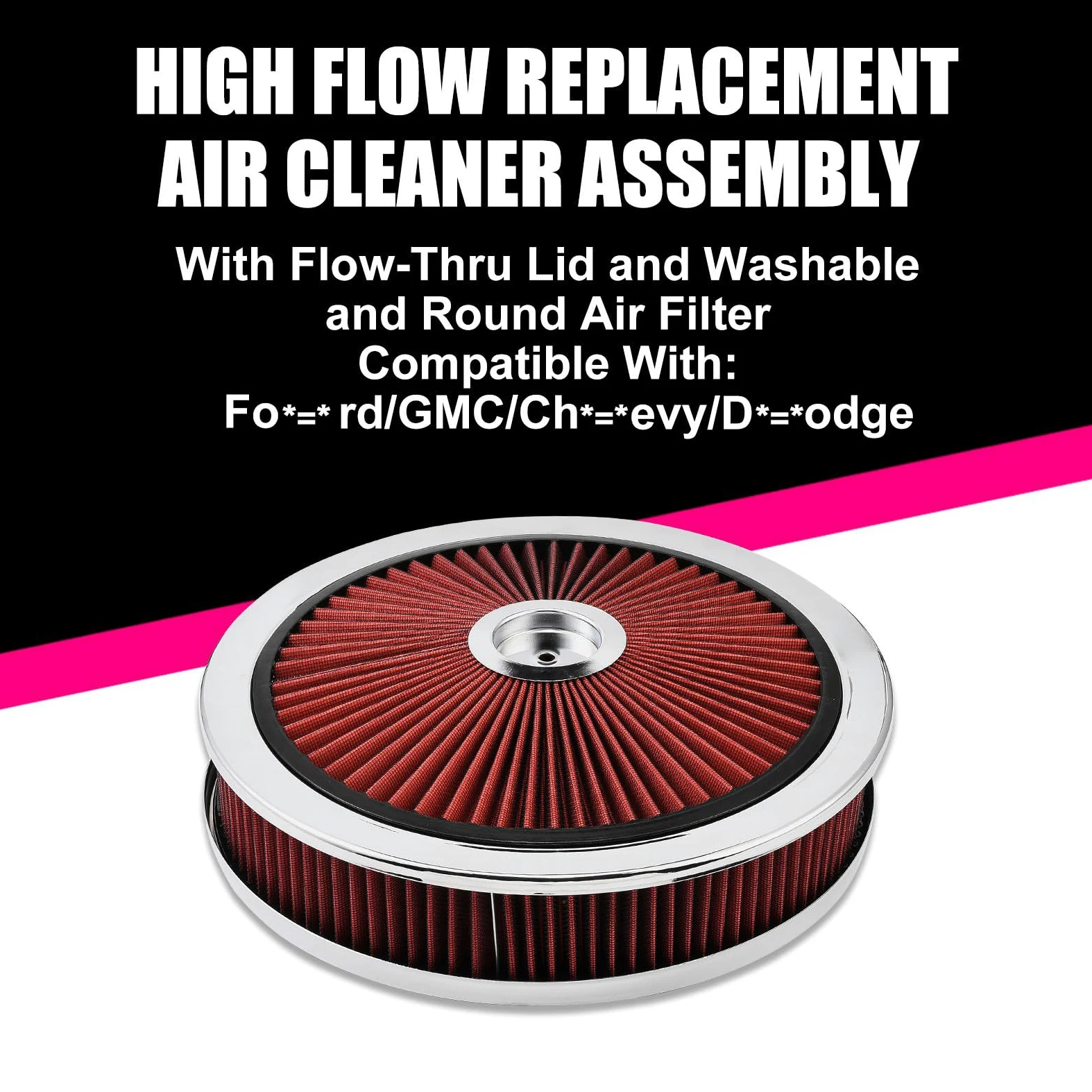 XhuangTech Filtro de admisión de aire redondo de 14 x 3 pulgadas, kit de montaje de filtro de aire de aluminio de alto flujo, rendimiento reutilizable, filtro lavable para motor de automóvil con tapa