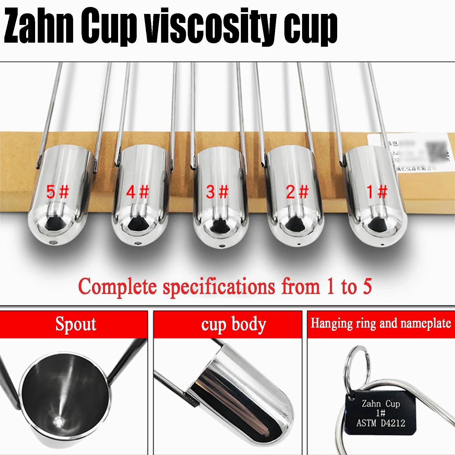 Vaso De Viscosidad De Inmersión Zahn Cup, Tipo Inmersión N.º 1 a N.º 5, 44 Ml, Vaso De Flujo De Viscosímetro De Acero Inoxidable con Cronómetro, Tiempo De Salida De 20 a 80 S, para Pintura
