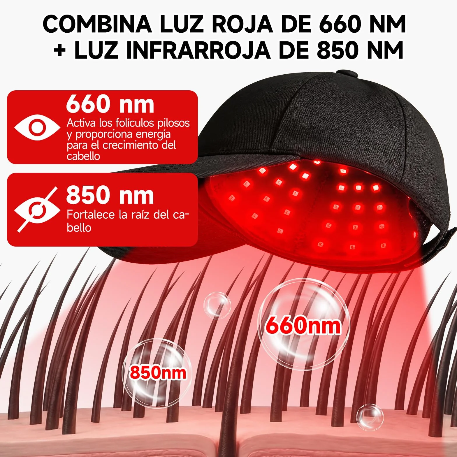 Gorra para Crecimiento del Cabello 660 nm 850 nm 7 Modos Dispositivo Láser