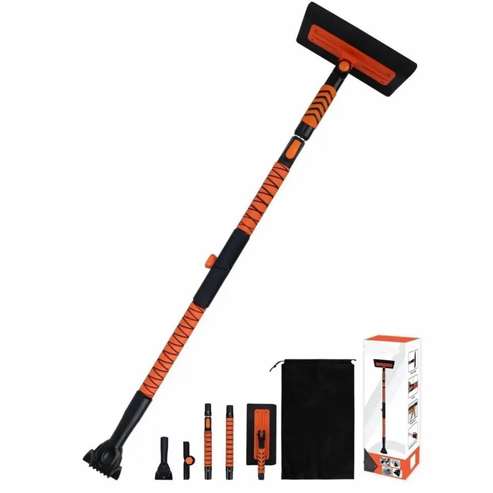 Escoba de nieve extensible de 60 pulgadas y raspador de hielo para coche, cepillo de nieve flexible con cabezal de espuma de 12.2 pulgadas para quitar la nieve del parabrisas de coche, camión, SUV