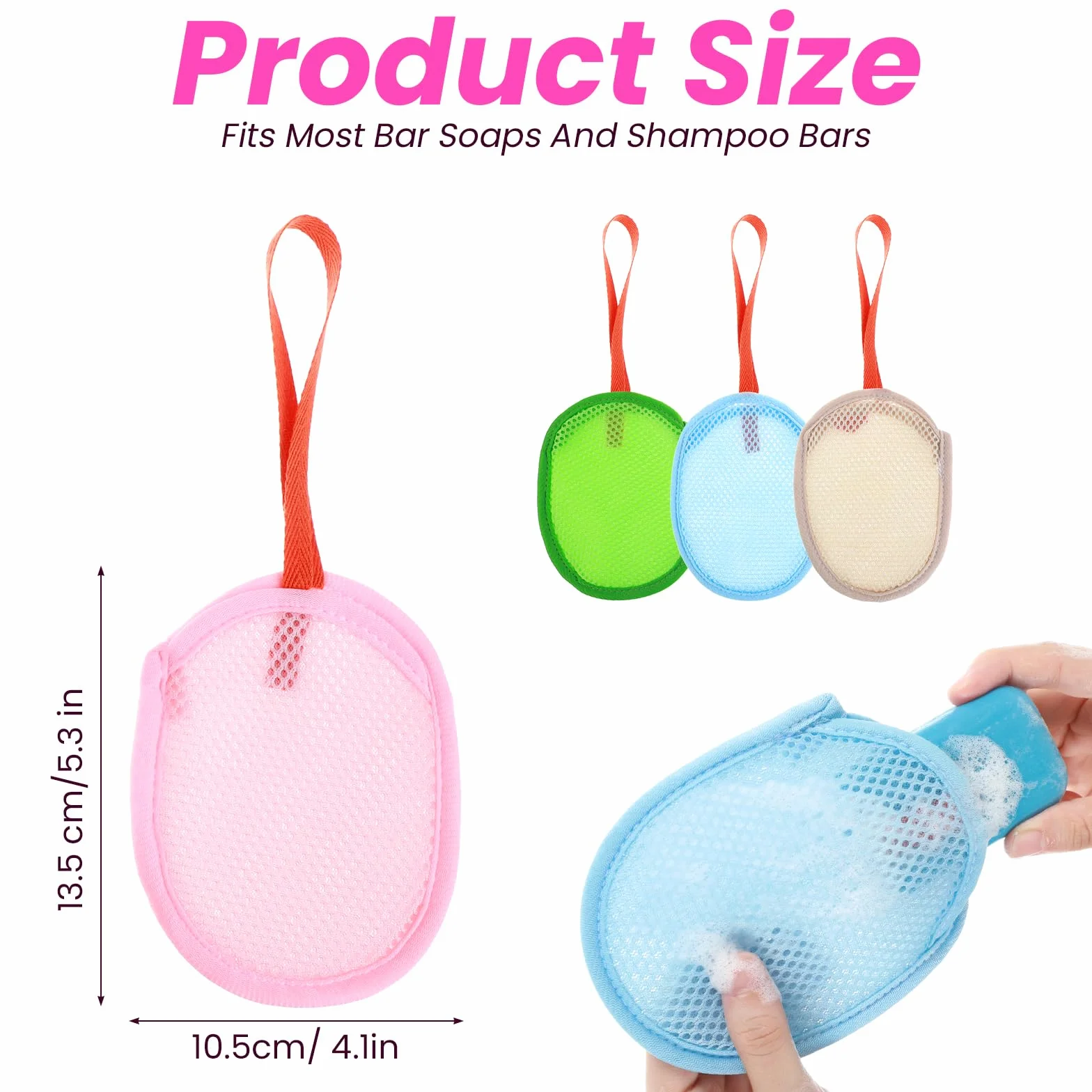 Bolsas de jabón de red para limpieza corporal, exfoliantes suaves, esponjas de baño con asa (azul, rosa, verde, caqui)