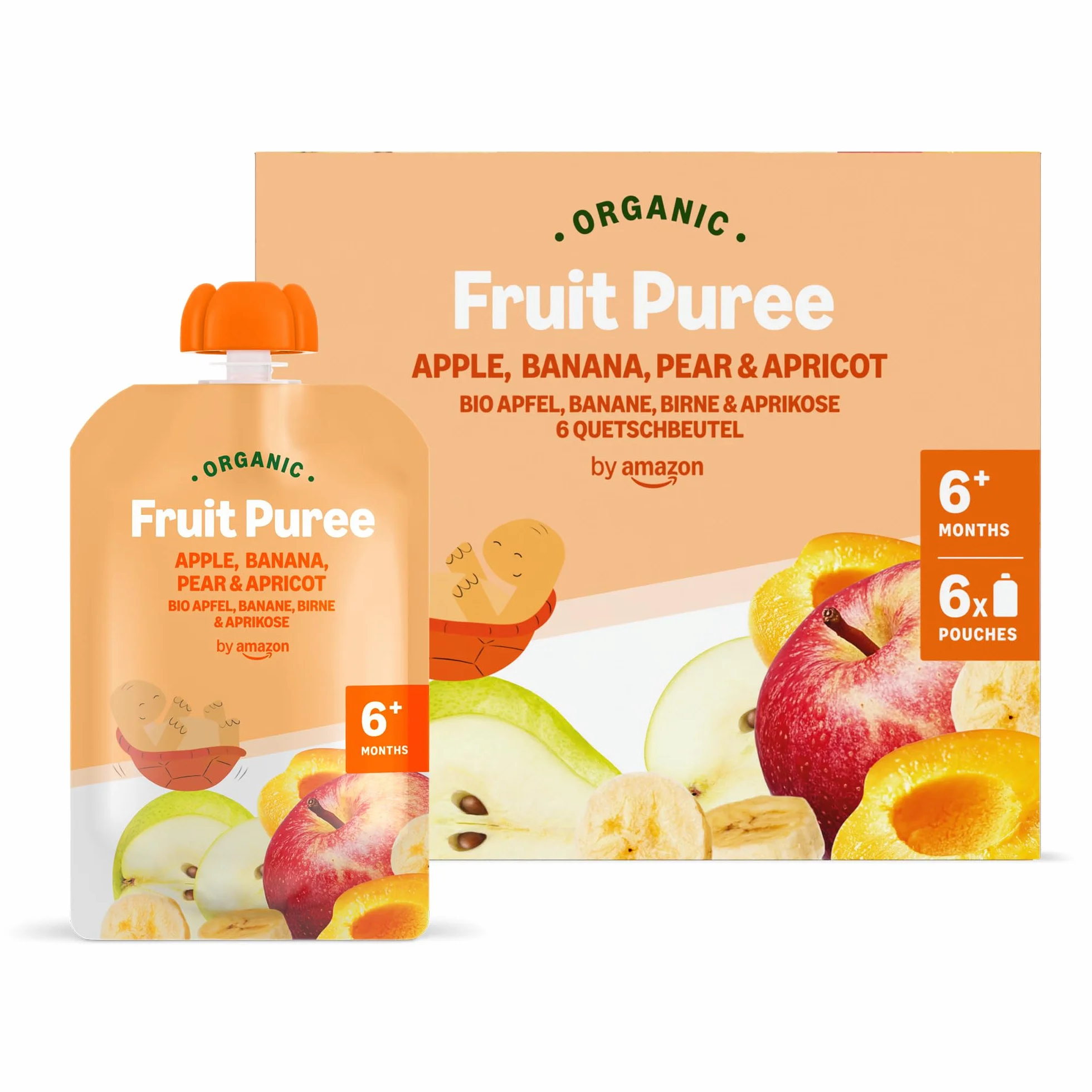 Bolsitas de Puré de Manzana, Plátano, Pera y Albaricoque Ecológico - 6 x 90g