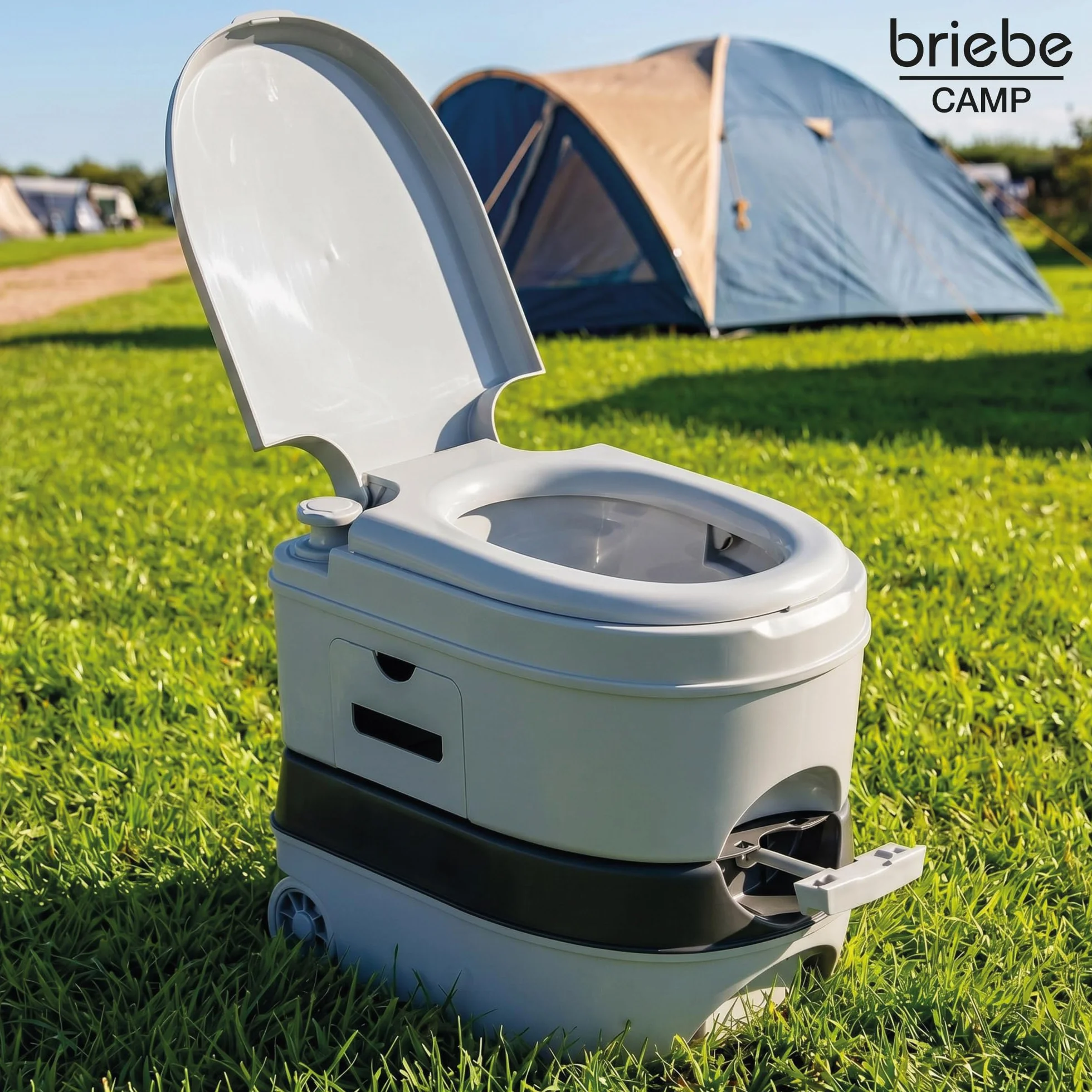 briebe Camp WC Inodoro Portátil Químico con Ruedas Adultos Potty 24L Camping, Camper, Auto Caravana, Water con Cisterna Descarga Agua 20L, Válvula Drenaje sin Fugas, Fácil Limpiar y Vaciar WC1196G