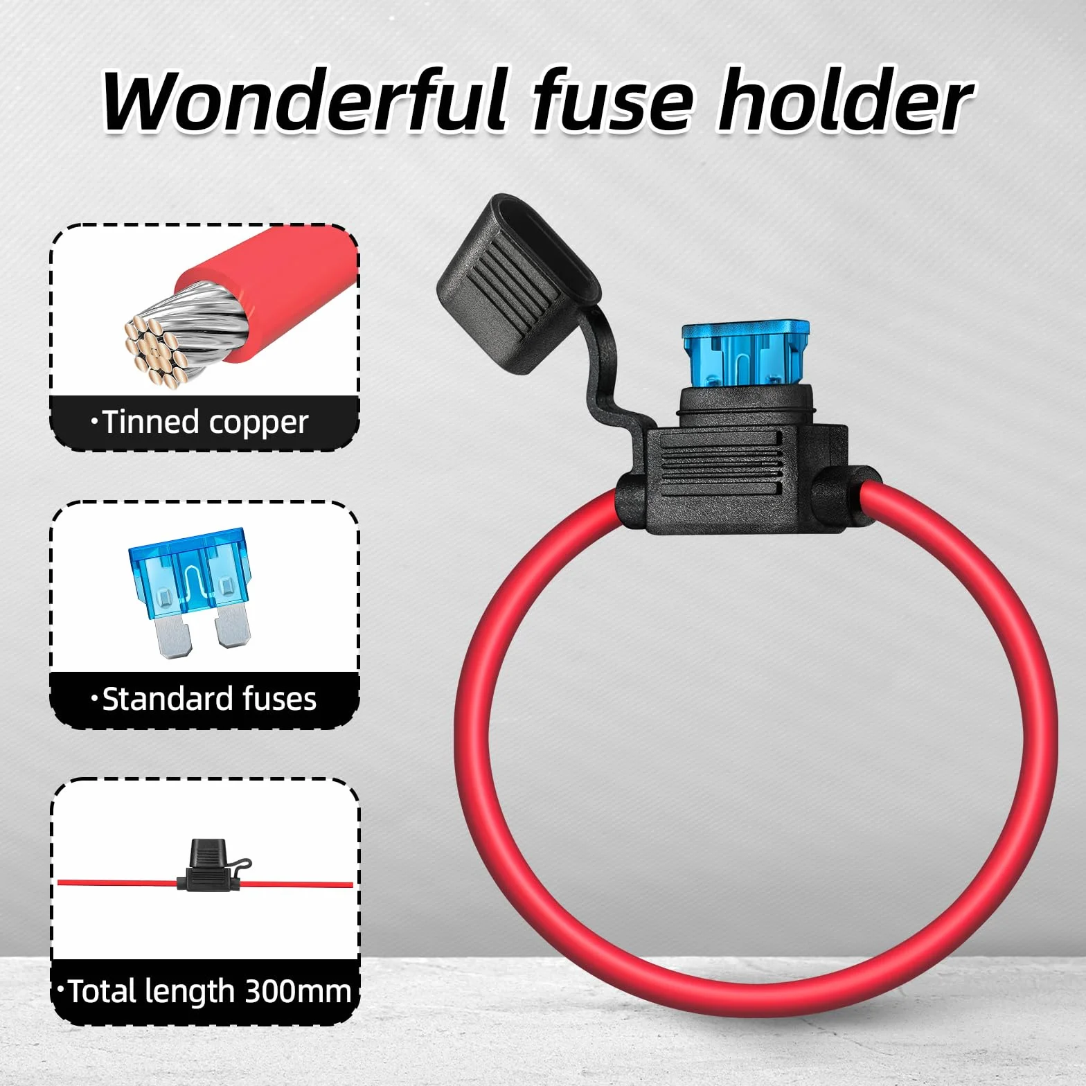 JOREST Portafusibles Impermeable 12V 5pcs 12(1)+16AWG(4) con 14 Fusibles Standard