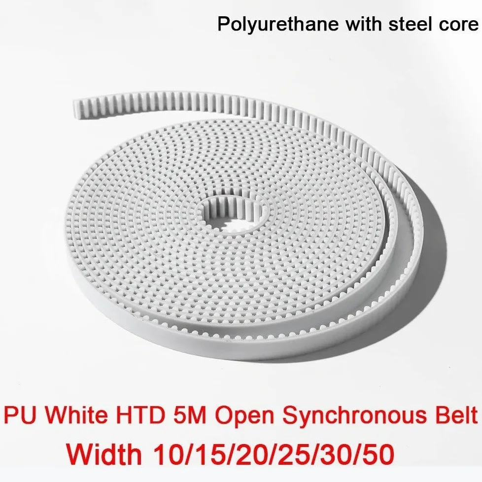 Drive Belt Correa Distribución Abierta HTD 5M Poliuretano Blanco Con Dientes Ancho 10/12/15/20/25/30/50Mm Núcleo Acero(2 meters,40mm)