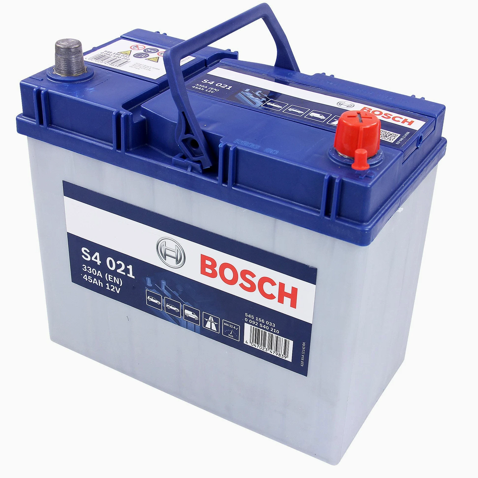 BOSCH Batería 45, Ah 330, A/EN 0 092 S40 210 L 238mm B 129mm H 227mm Compatible con TESLA Model 3 5YJ3, TOYOTA Yaris Hatchback P13, KIA CEE'D SW ED, MAZDA 2 Hatchback DE, DH3