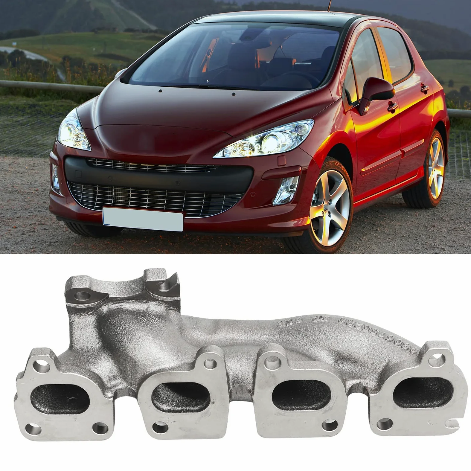 Colector de Escape Colector de Escape del Motor V759703180 Reemplazo de Colector de Gas de Escape de Metal para Peugeot 3008 207 CC 308 SW RCZ Juego de Juntas de Colector Kit de