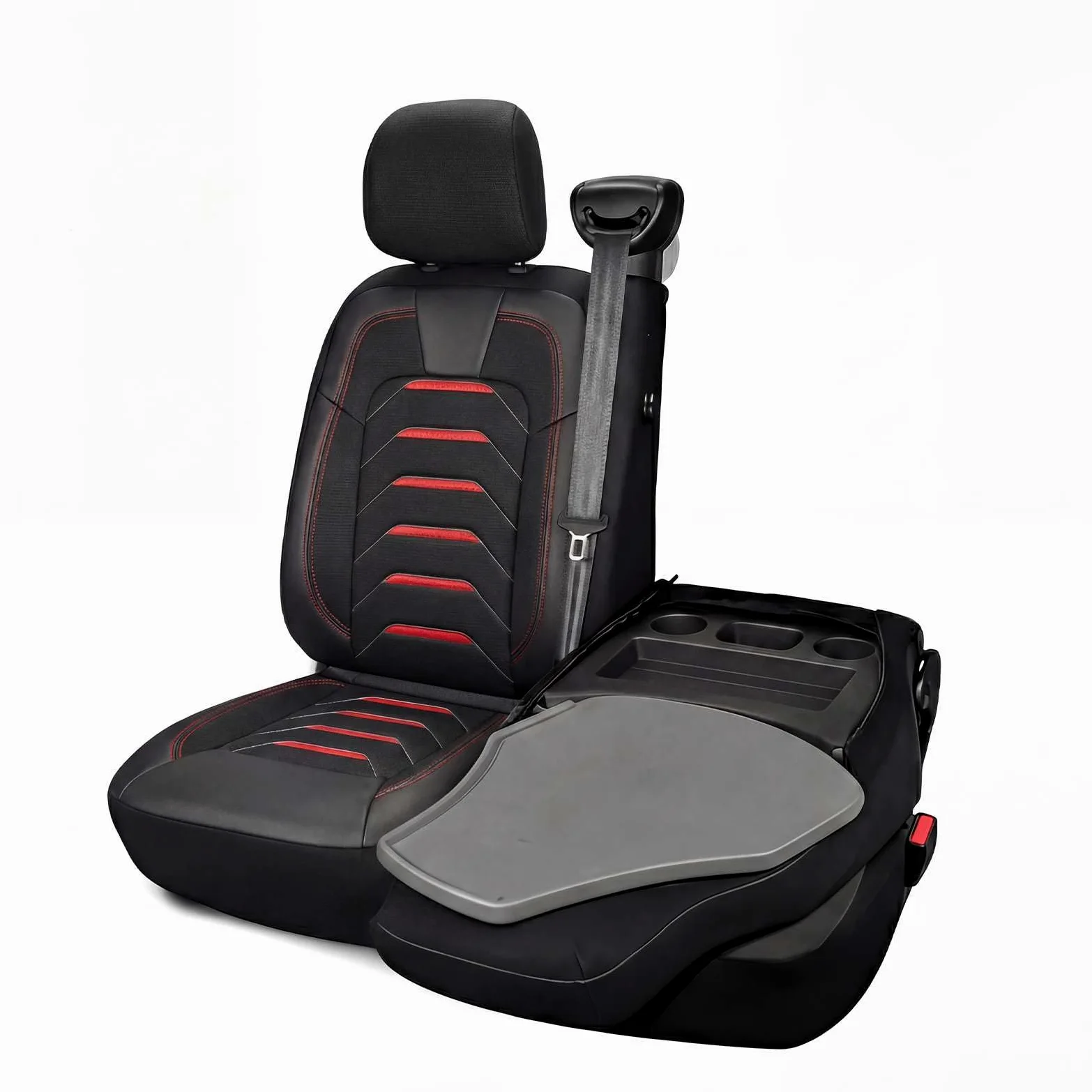 Fundas universales para asientos de coche 2+1 para Renault Master (2011-2025), Opel Movano (2022-2024) – Funda de asiento delantero de lino, Negro-Rojo, Juego de asientos delanteros de