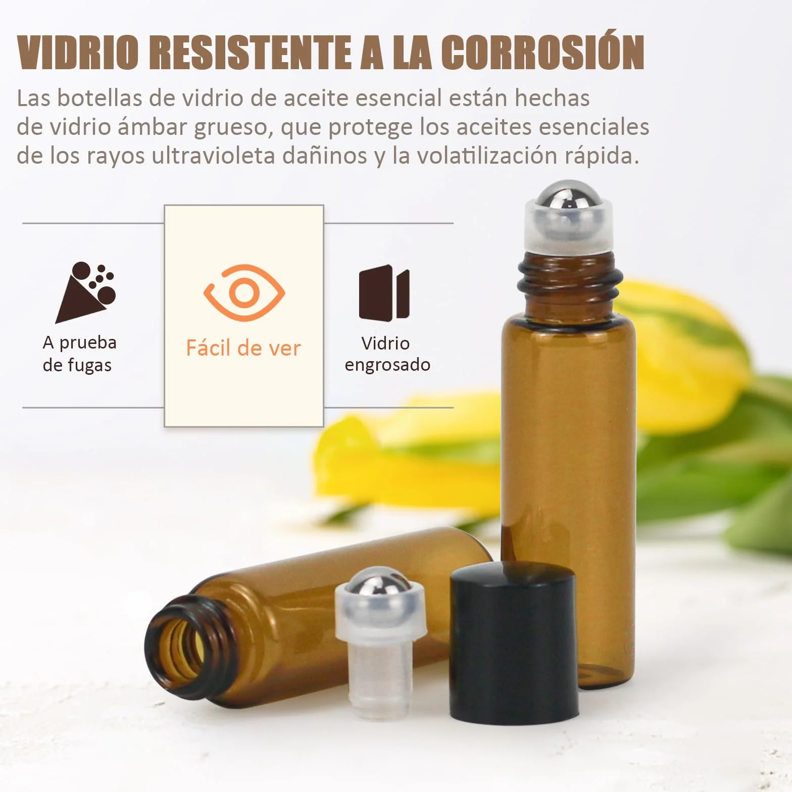 Roll On Aceites Esenciales 5ml Botellas Rollon Cristal Rellenable Perfume Roll on con Bola de Acero Inoxidable 16 pcs
