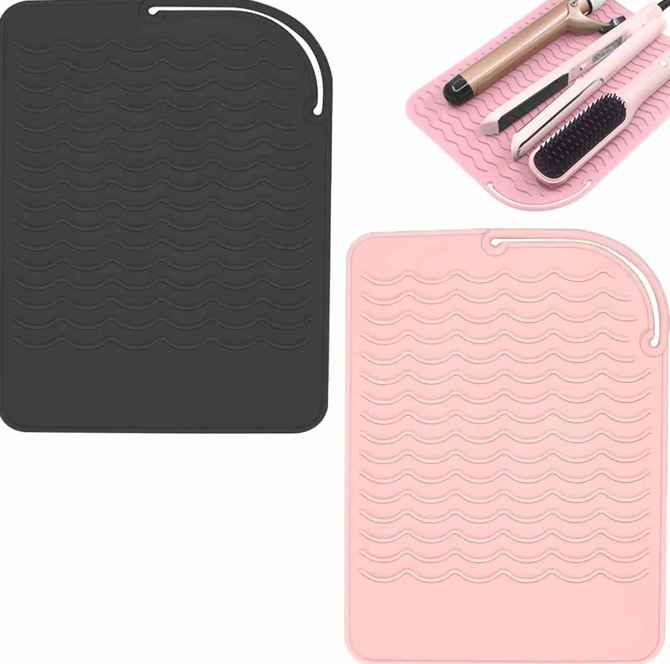 Alfombrilla de Viaje para Plancha Plana, 2 Piezas, Silicona Resistente al Calor