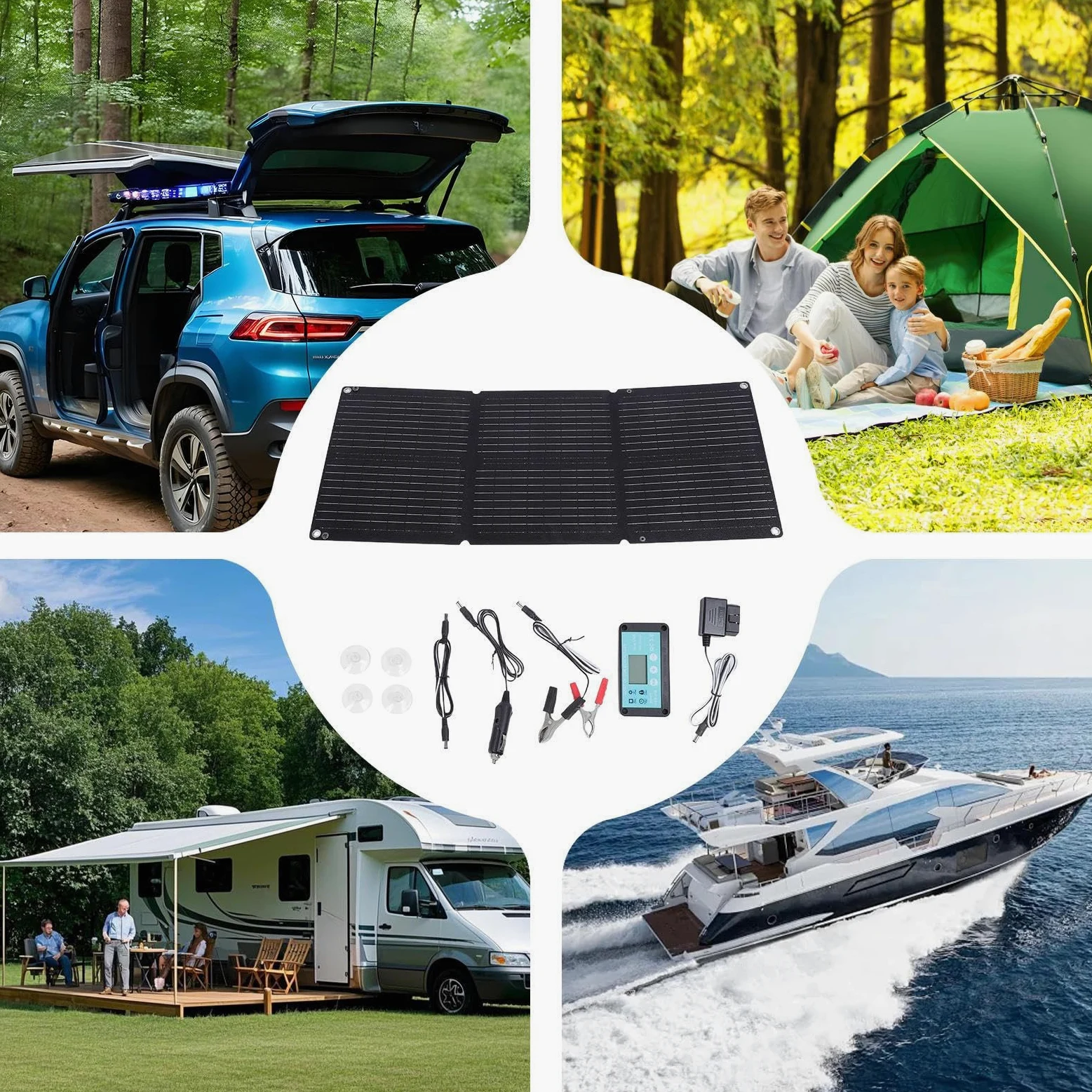 Cargador solar de batería de coche – Cargador de panel solar de 200 W, generador de batería, plegable, flexible, mantenedor automático de 12 a 24 V para viajes al aire libre, coche, vehículo, camión