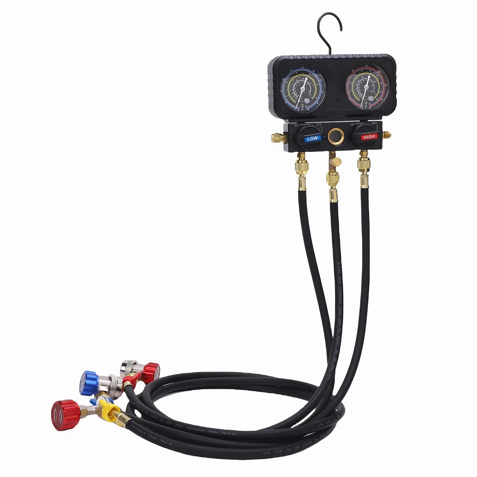 Jeffergarden Medidores de Refrigerante con Mangueras Juego de Colector de CA de Latón 500 PSI 800 PSI para R410A R32 R134A R22 Uso de Reparación de Aire Acondicionado y HVAC Automotriz