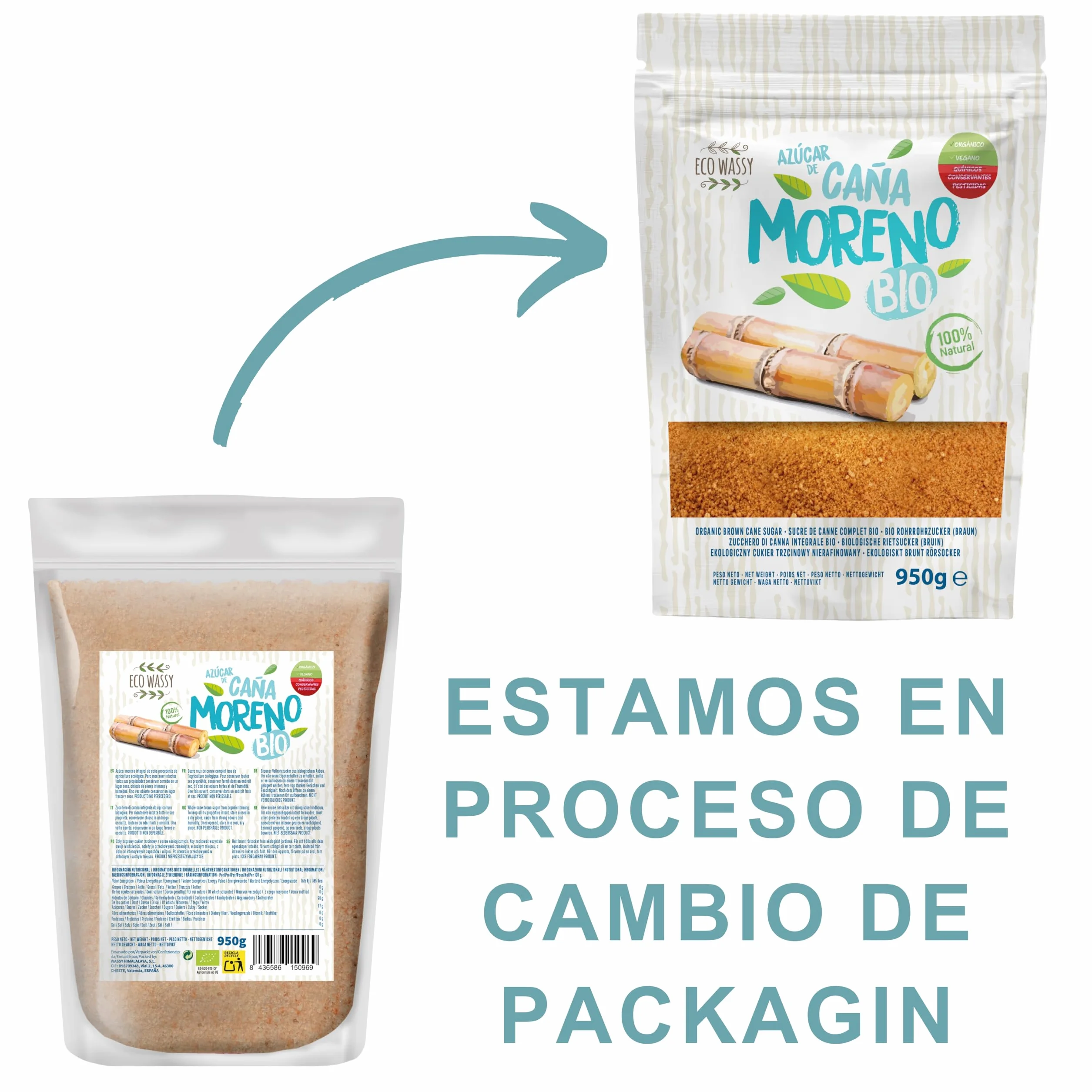 Azúcar Moreno de Caña BIO Endulzante Natural No Refinado Rico en Nutrientes (950Gr)