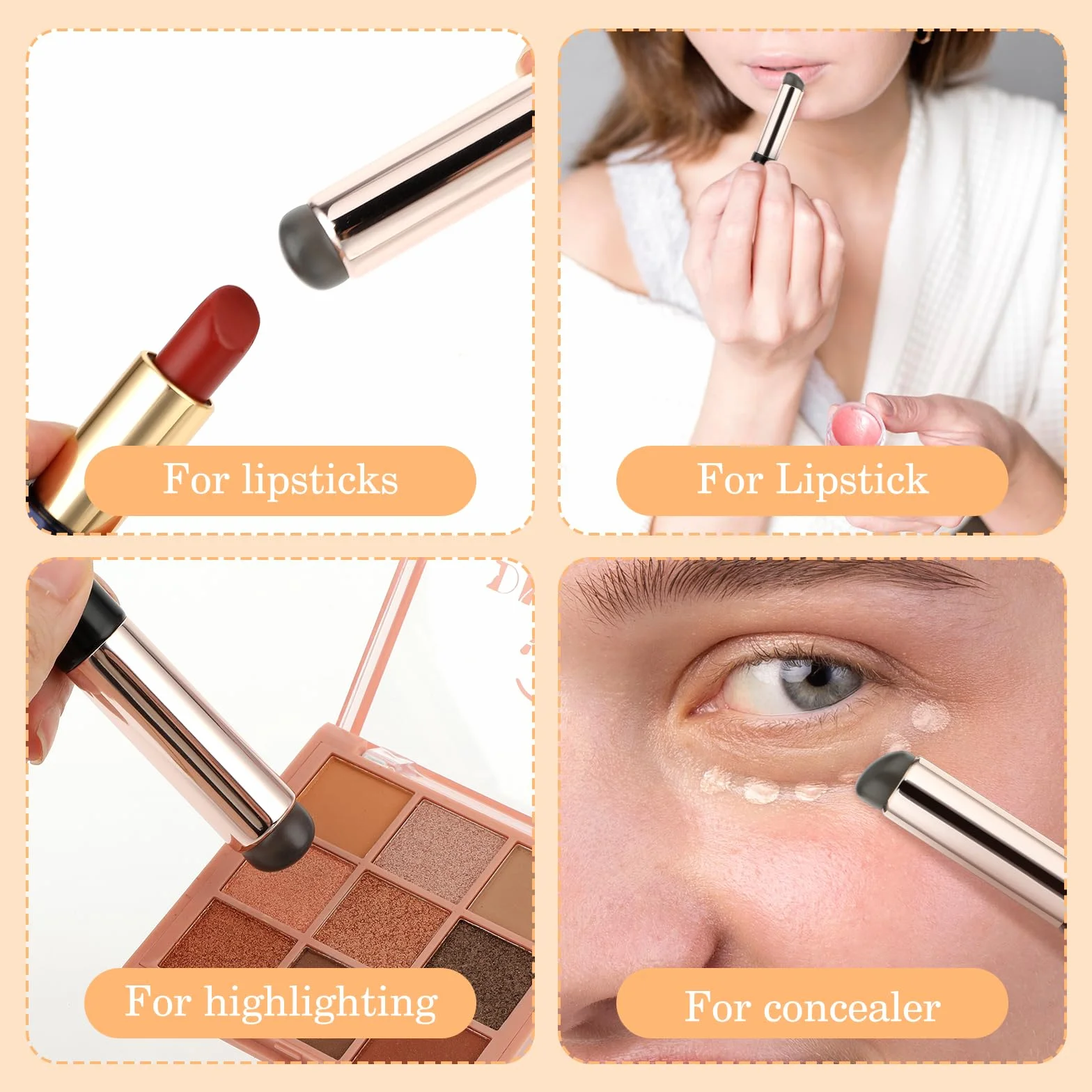 Amabro 2 brochas de maquillaje de silicona reutilizables cabeza redonda alta elasticidad labios brillo aceite máscara