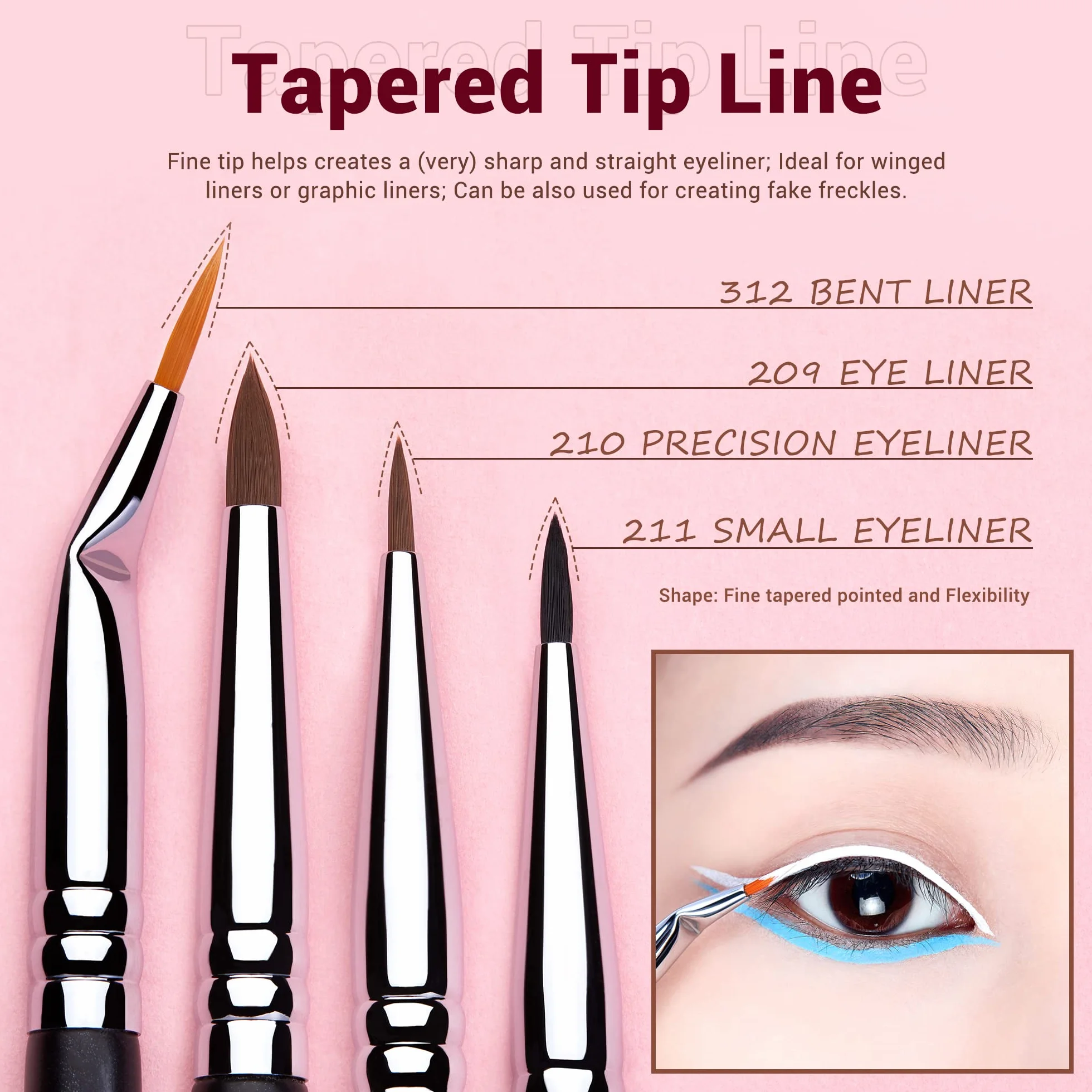 Jessup brochas de maquillaje ojos para delineador, 11pcs set de pinceles maquillaje ojos profesionales definir planos en ángulo con punta de lápiz doblada ultrafina para delineador precisión,T324
