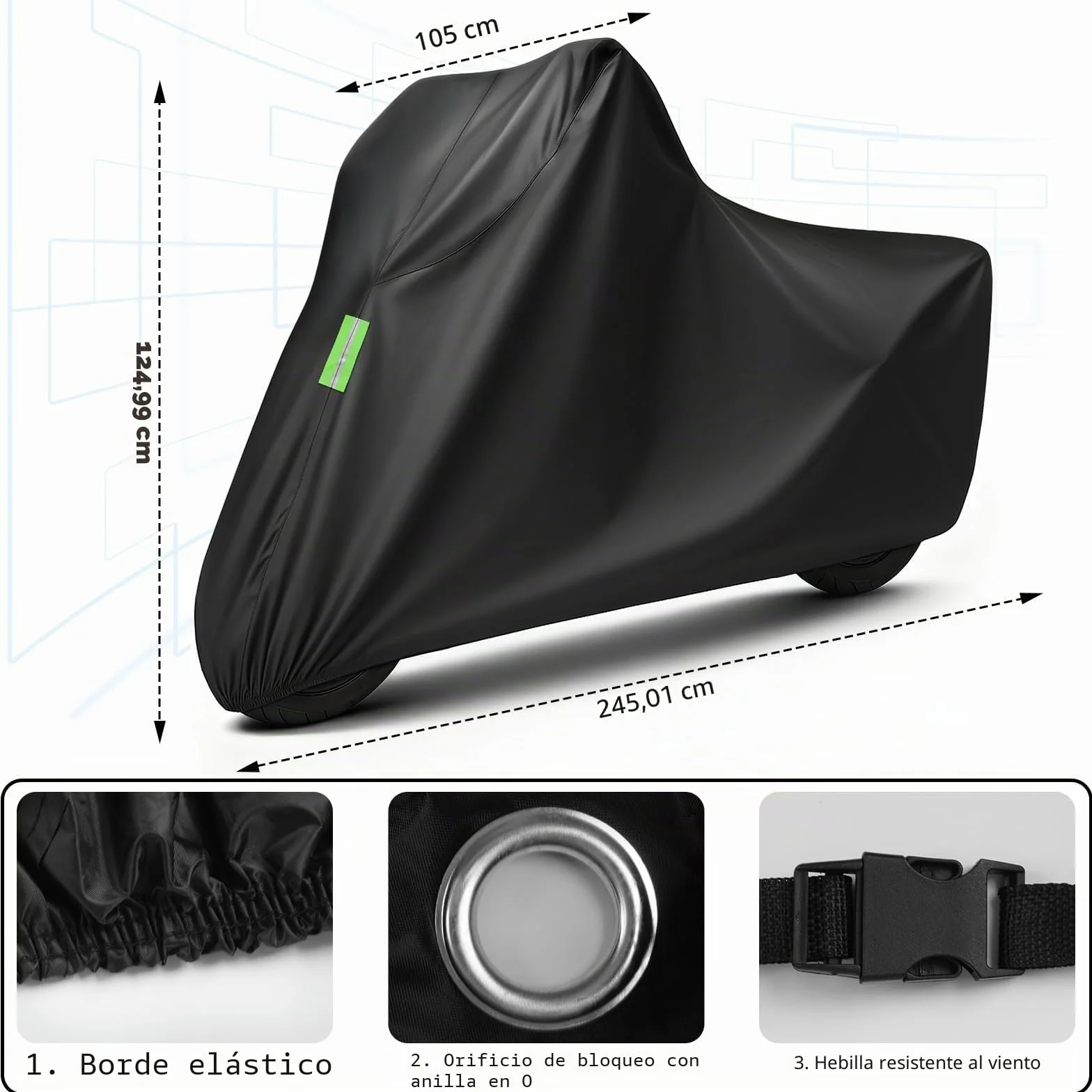 Funda Moto Impermeable, Funda para Moto Exterior con Banda Reflectante, Cubre Motos con protección UV, antirayones y antigranizo per Motocross/Bicicletas eléctricas/Bicicletas.XXL (245 * 105 * 125cm)